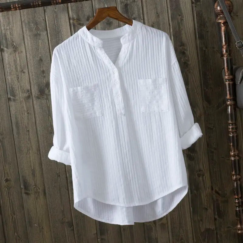 100% cotton white blouse women shirt spring summer elegant V-Neck ladies tops haut femme