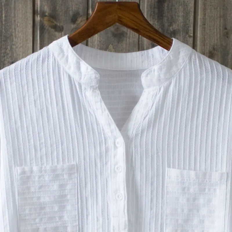 100% cotton white blouse women shirt spring summer elegant V-Neck ladies tops haut femme