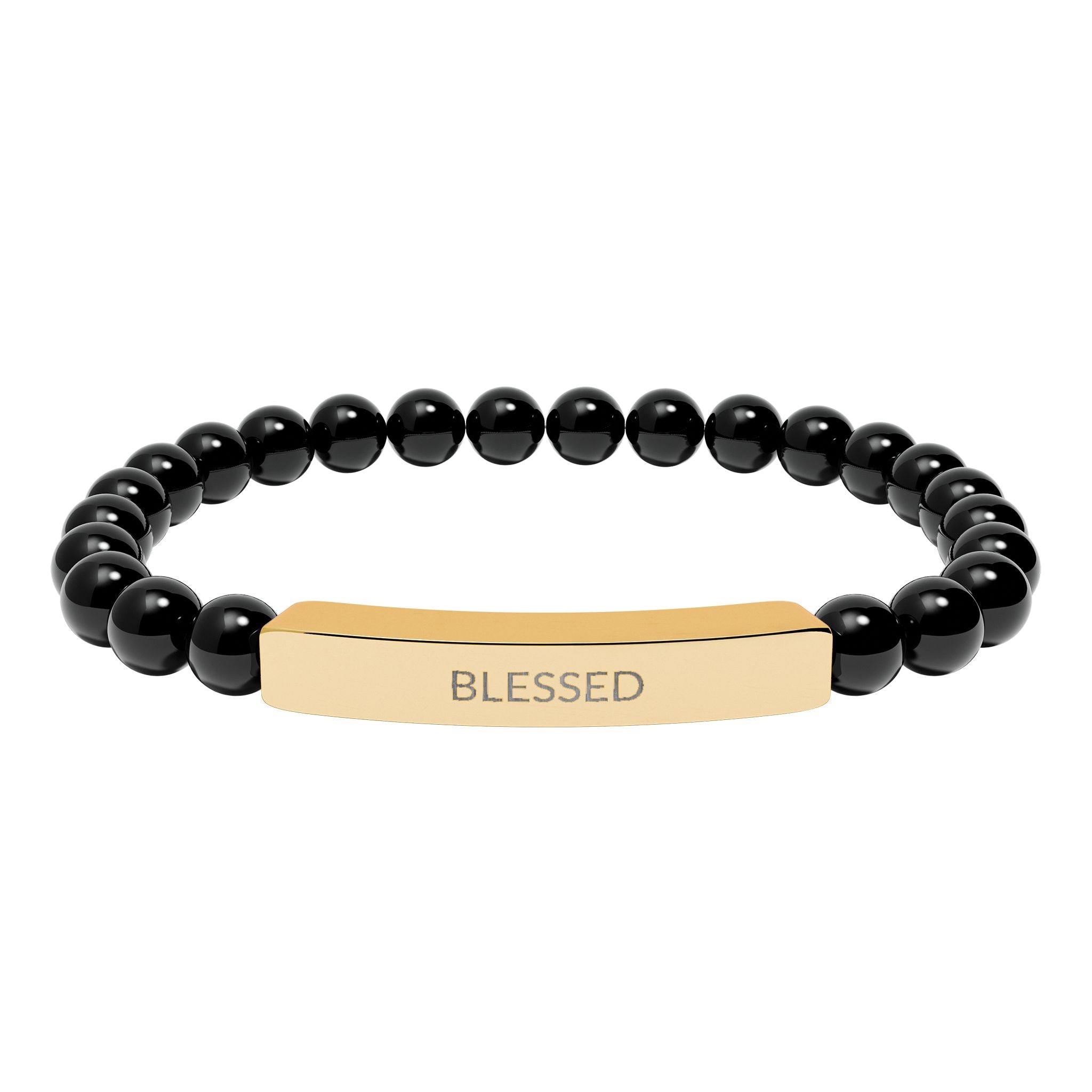 Engraved 'Blessed' Natural Stone Stretch Bar Bracelet