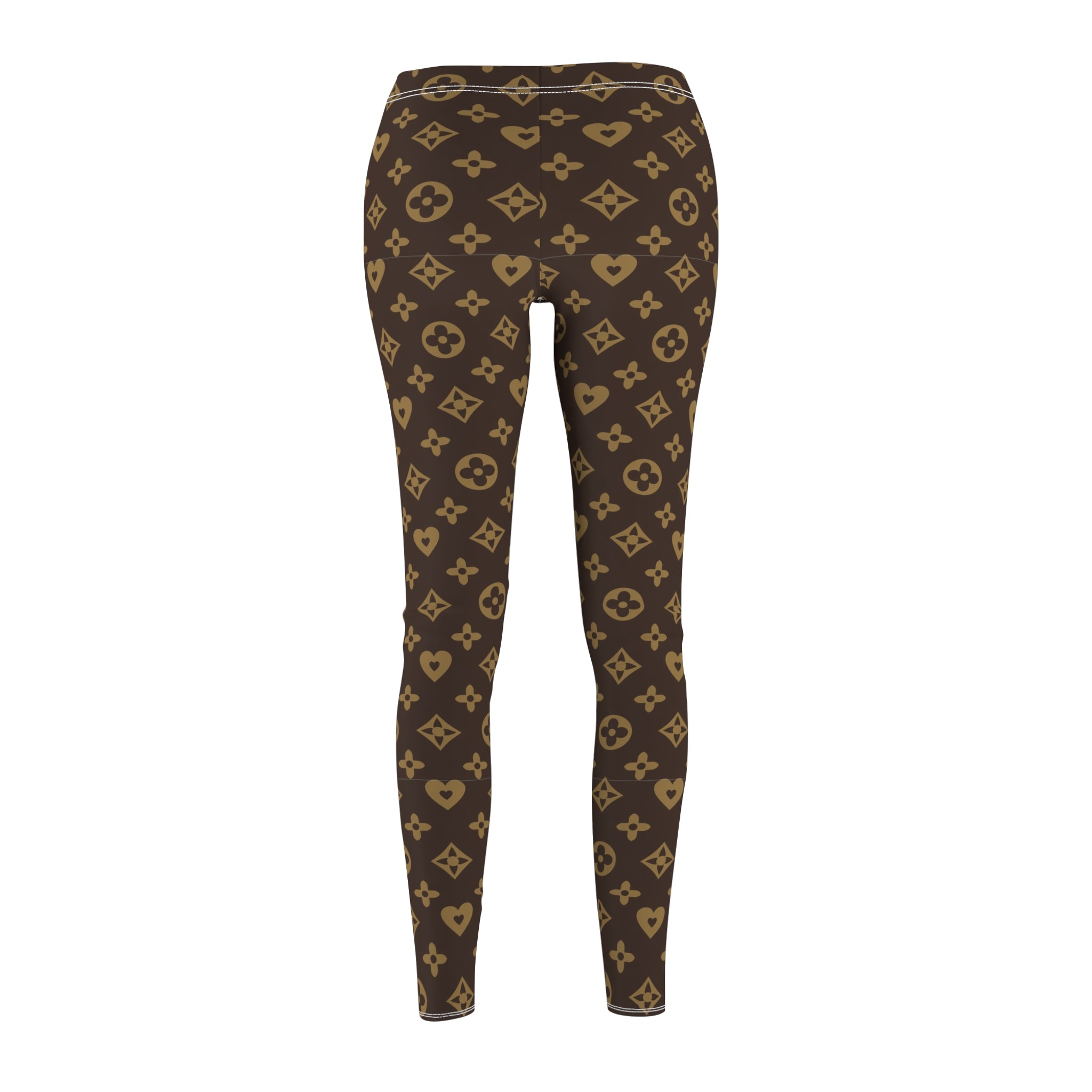 Designer-Inspired Brown Monogram Leggings — Women's All-Over Print Casual Leggings