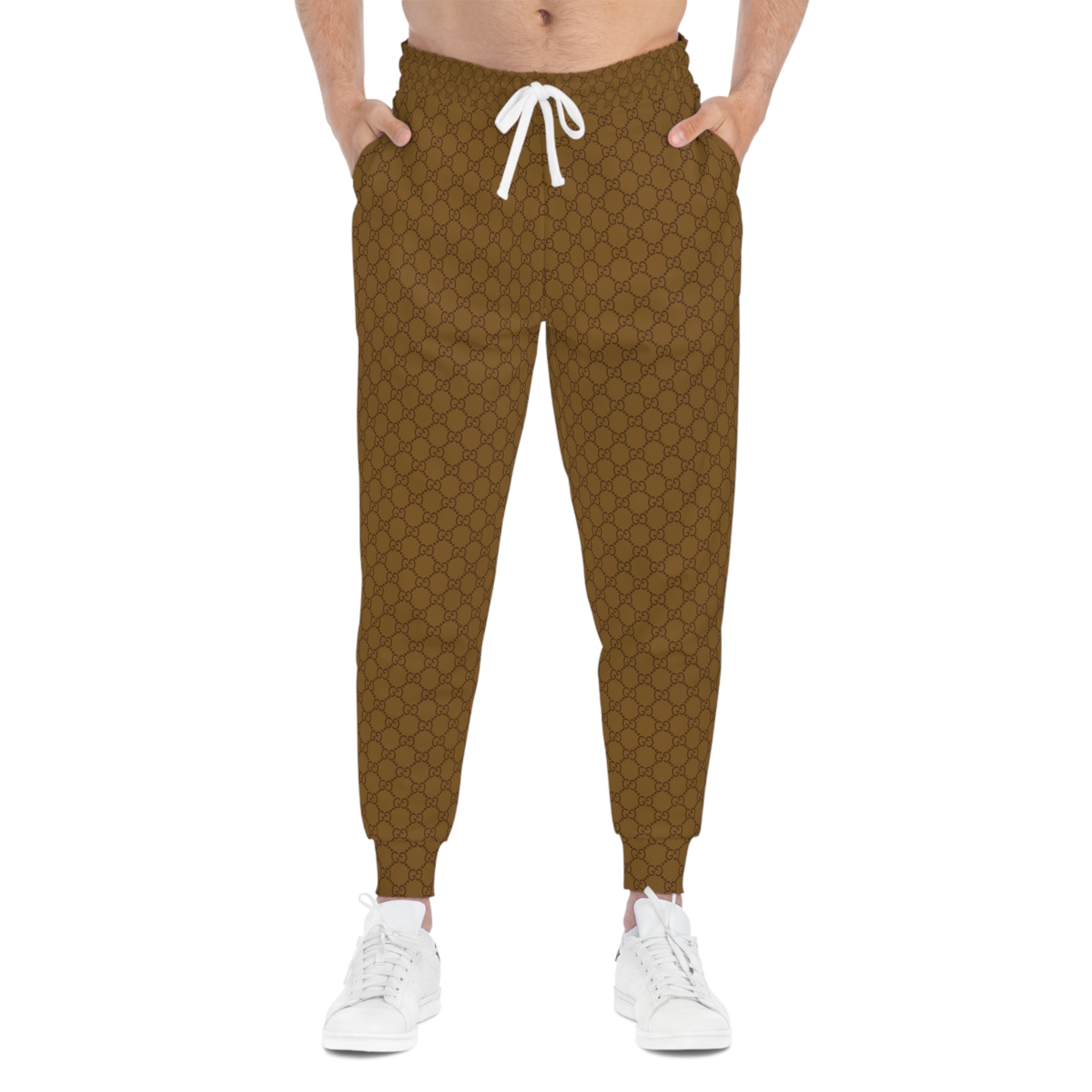 Brown Geo-Pattern Joggers — Athletic All-Over-Print Sweatpants