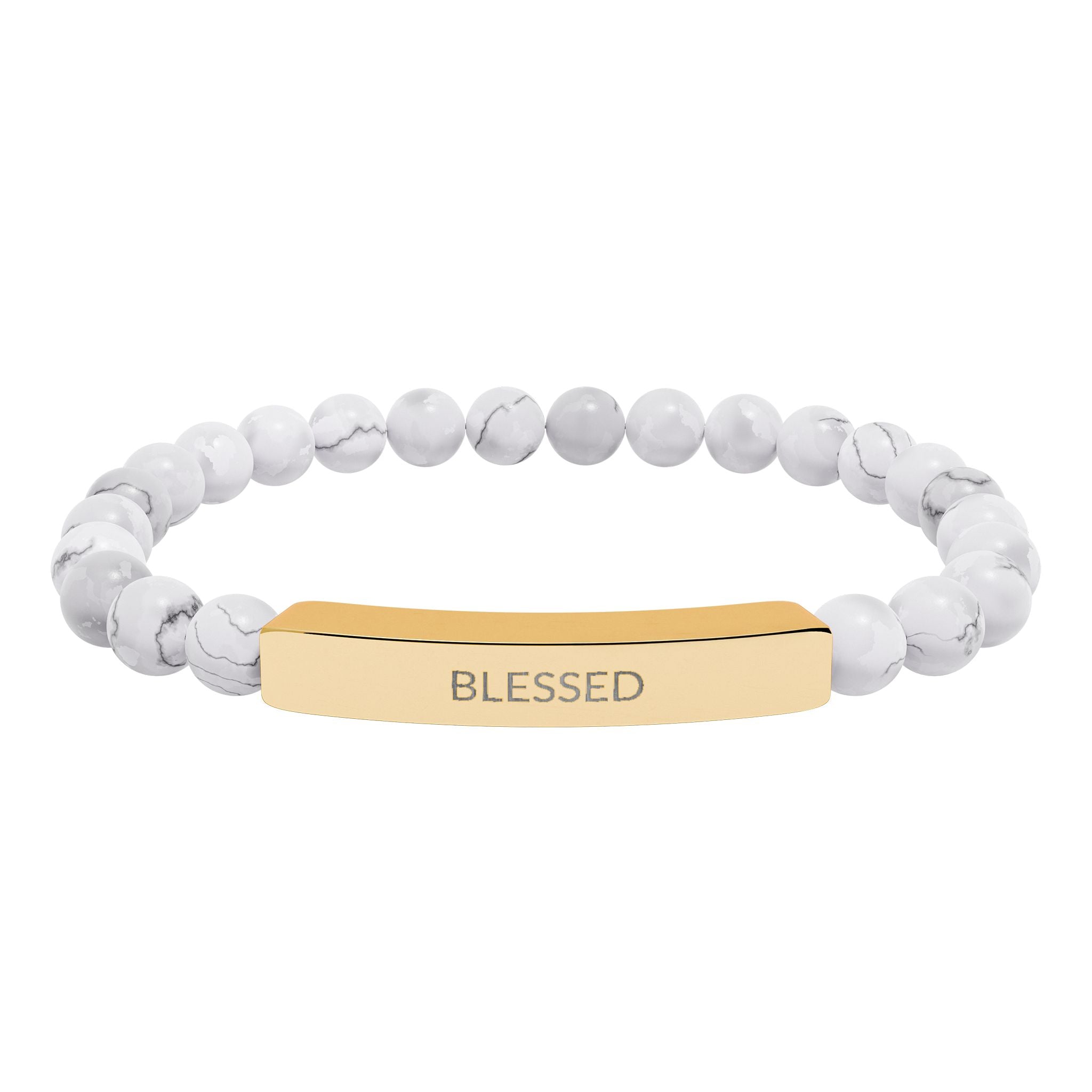 Engraved 'Blessed' Natural Stone Stretch Bar Bracelet