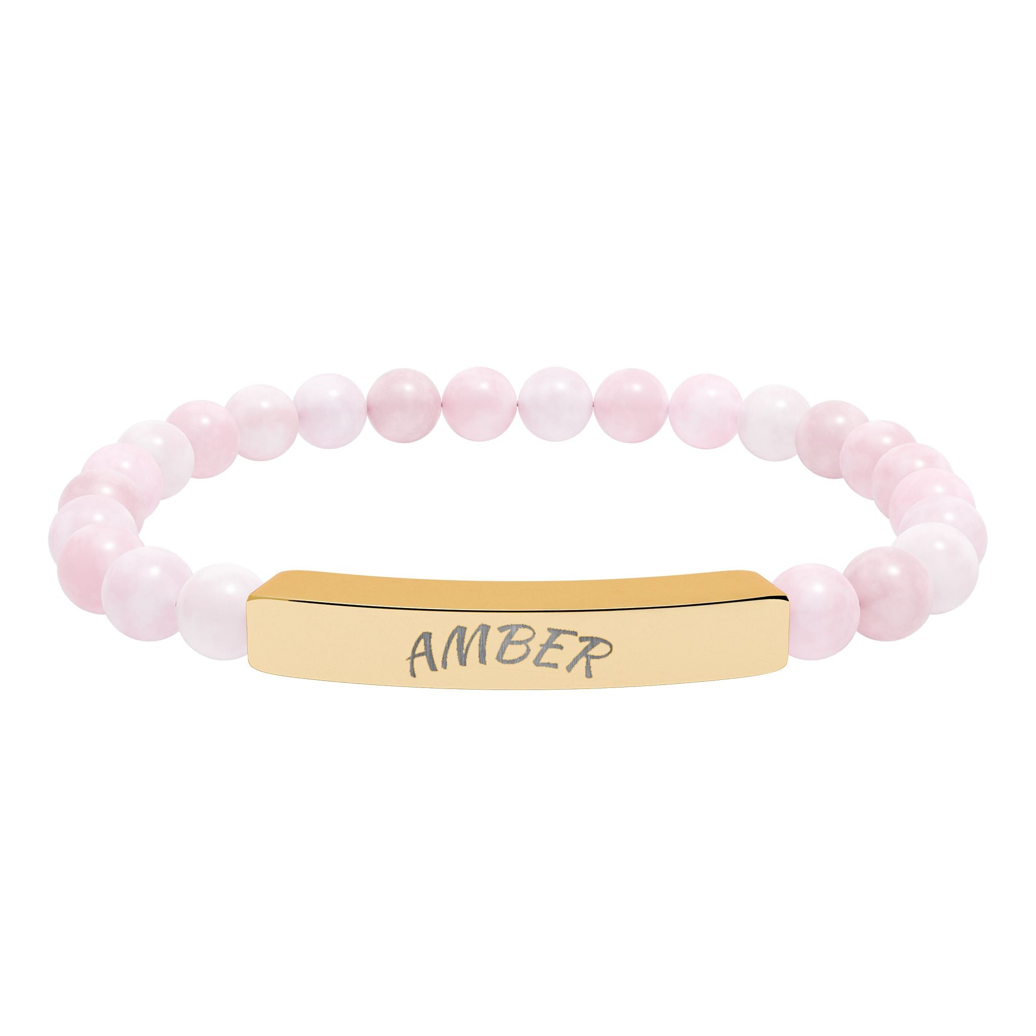 Engravable Natural Stone Bar Bracelet — Personalized Stretch Beaded Bracelet (e.g., “AMBER”)
