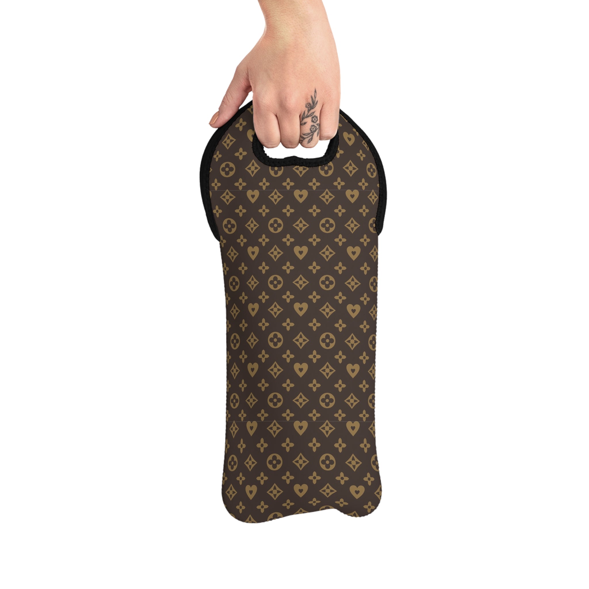 Designer Monogram Wine Tote Bag — Luxe Pattern Insulated Bottle Carrier