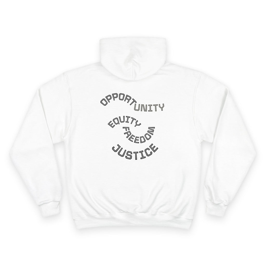 Color Power Champion Hoodie — "Opportunity Equity Freedom Justice" Pullover