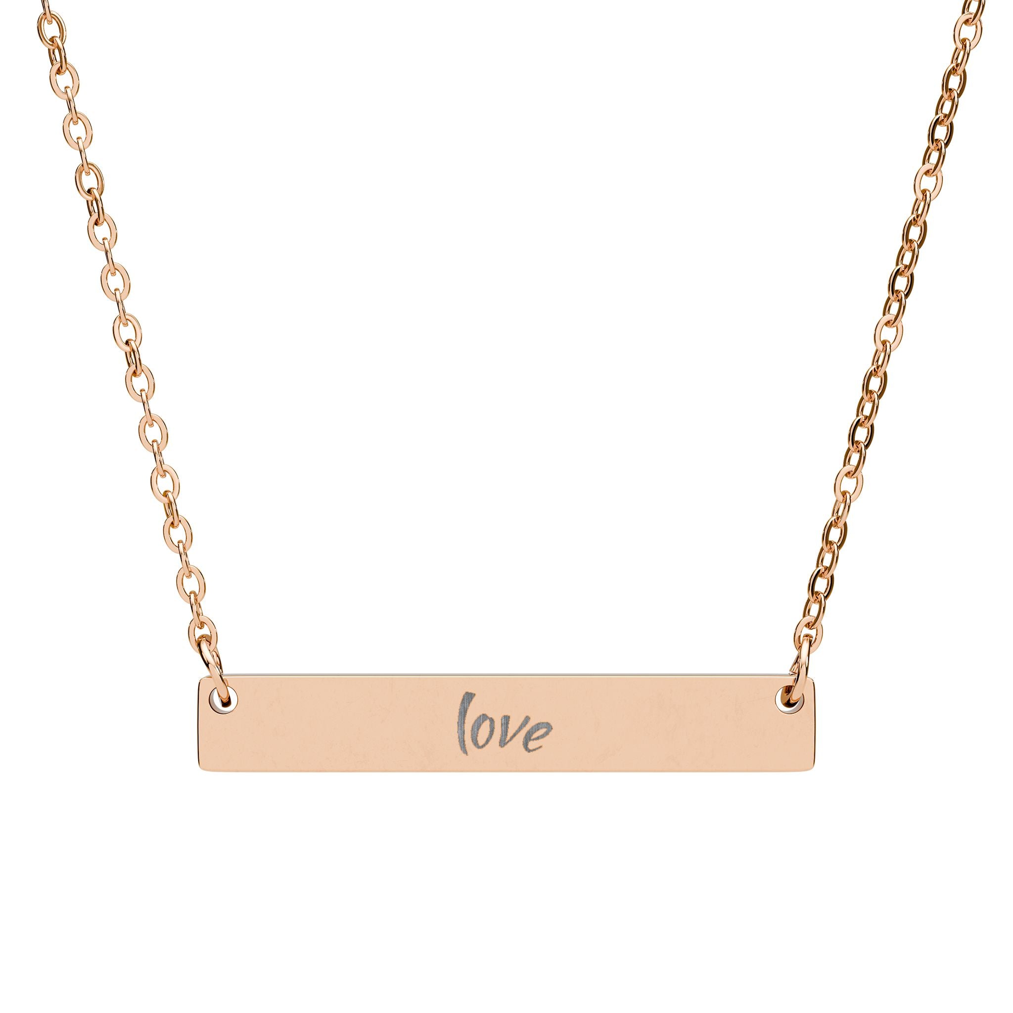 Engraved 'love' Horizontal Bar Necklace – Personalized Minimalist Pendant
