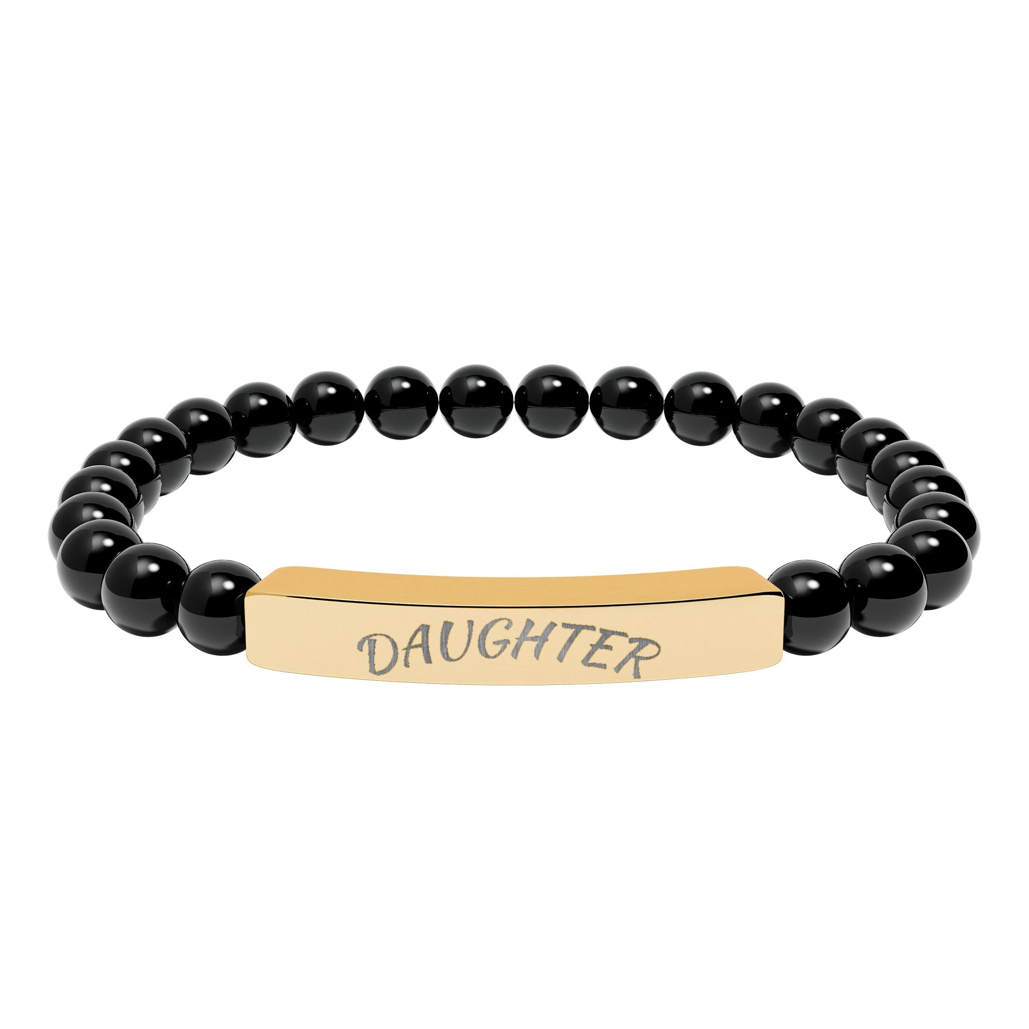Engraved "Daughter" Natural Stone Stretch Bar Bracelet