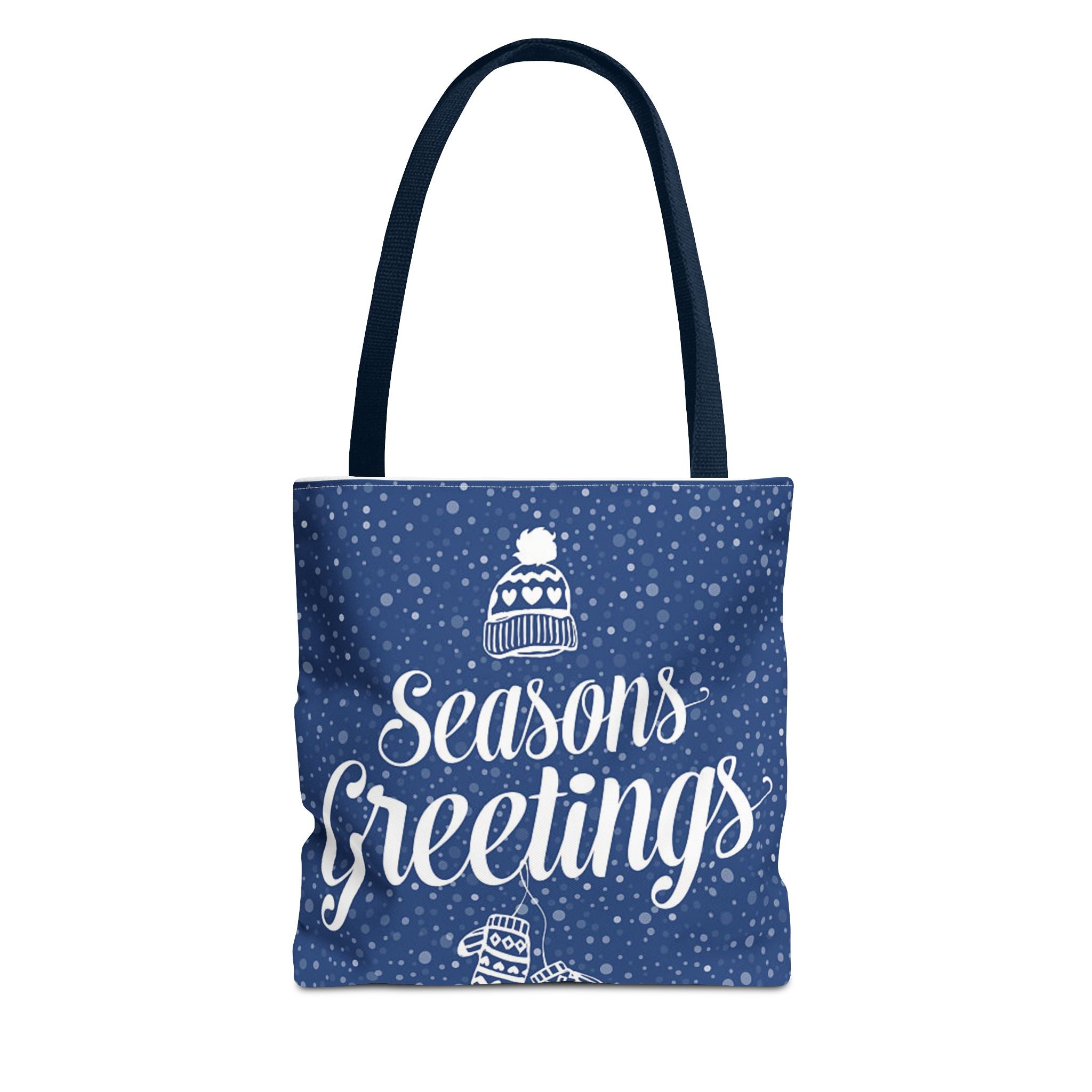 Seasons Greetings Holiday Tote Bag – Winter Beanie & Mittens Snowflake Design