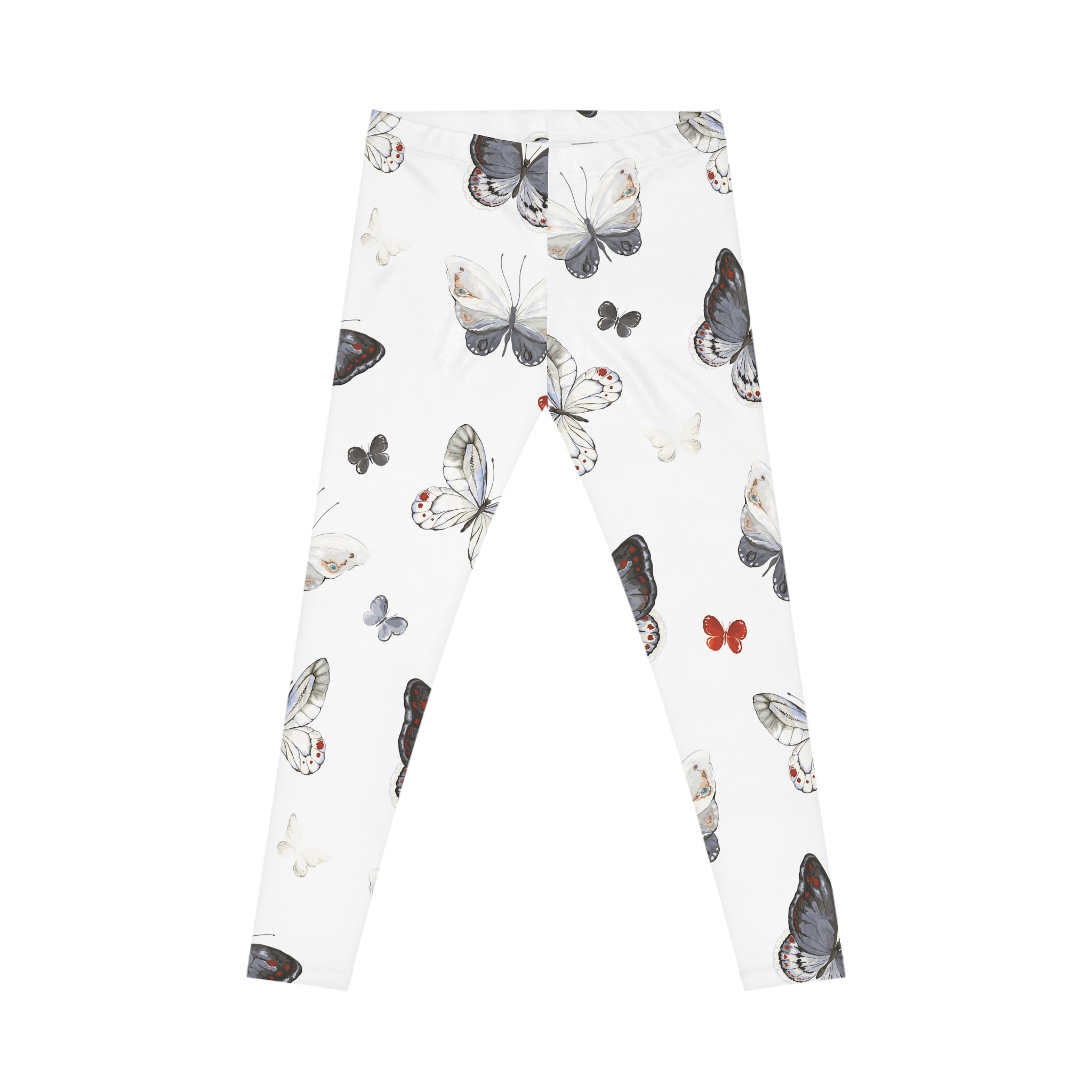 Butterfly Print Women's Leggings — White All-Over Floral Butterfly Pattern