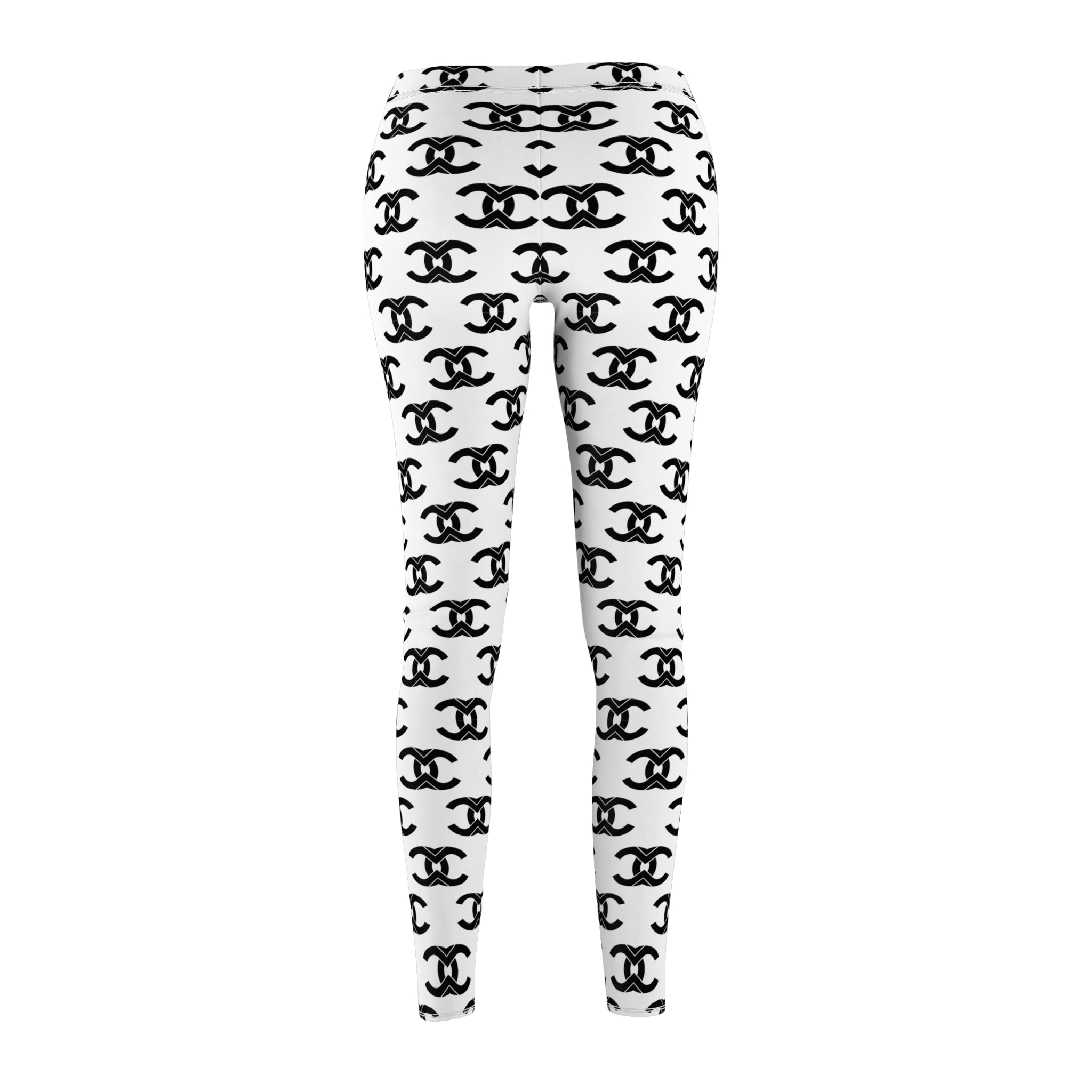 Monochrome Logo Pattern Leggings — Black & White All-Over Print
