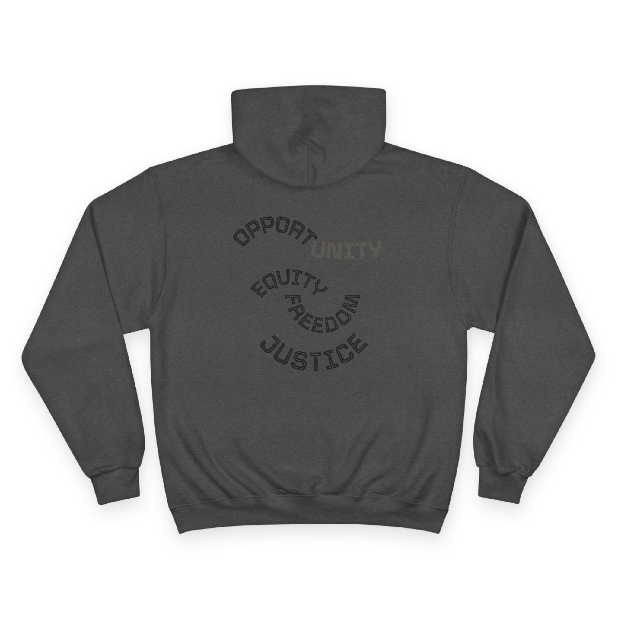 Color Power Champion Hoodie — "Opportunity Equity Freedom Justice" Pullover