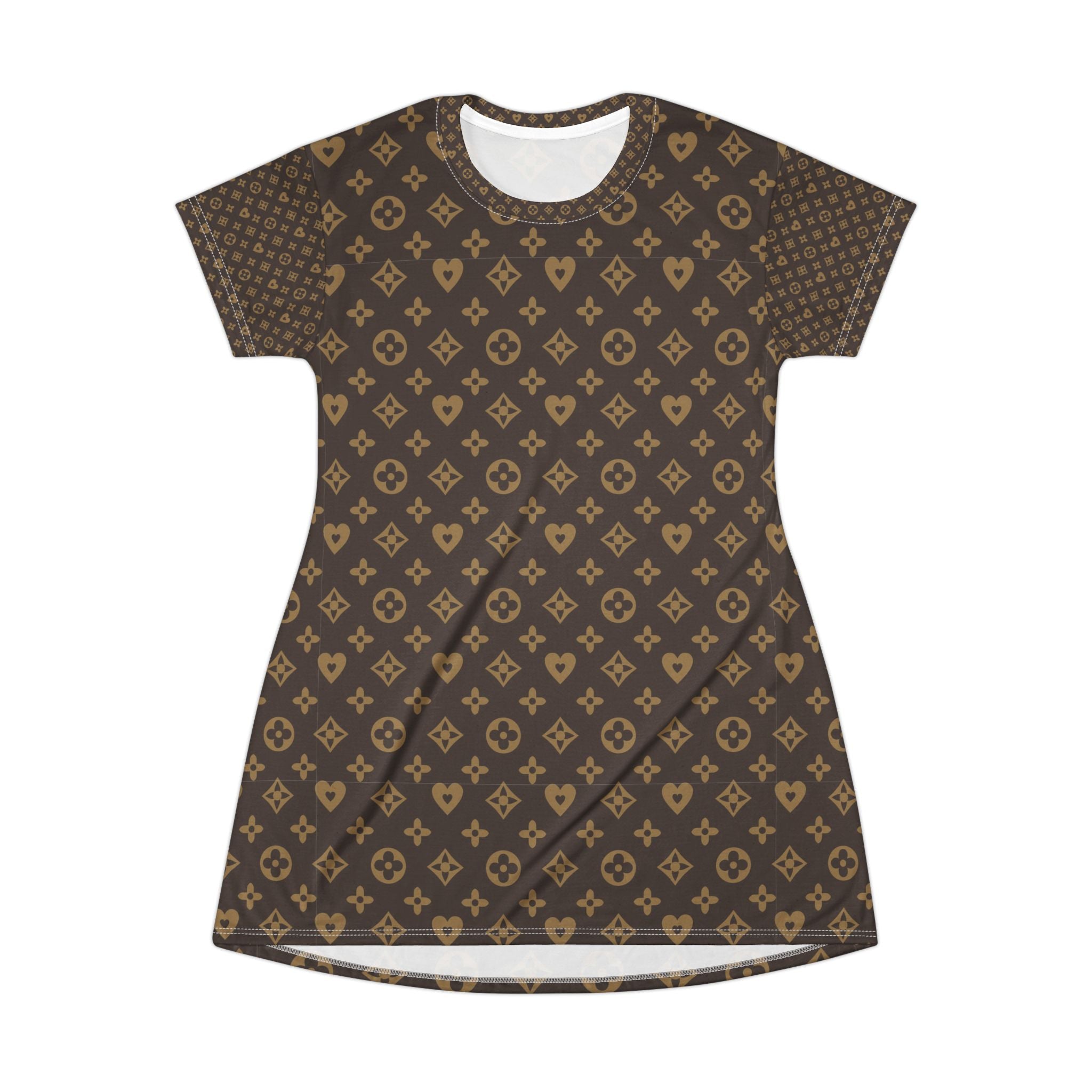 Brown Monogram T-Shirt Dress – All-Over Pattern Luxe Casual Dress