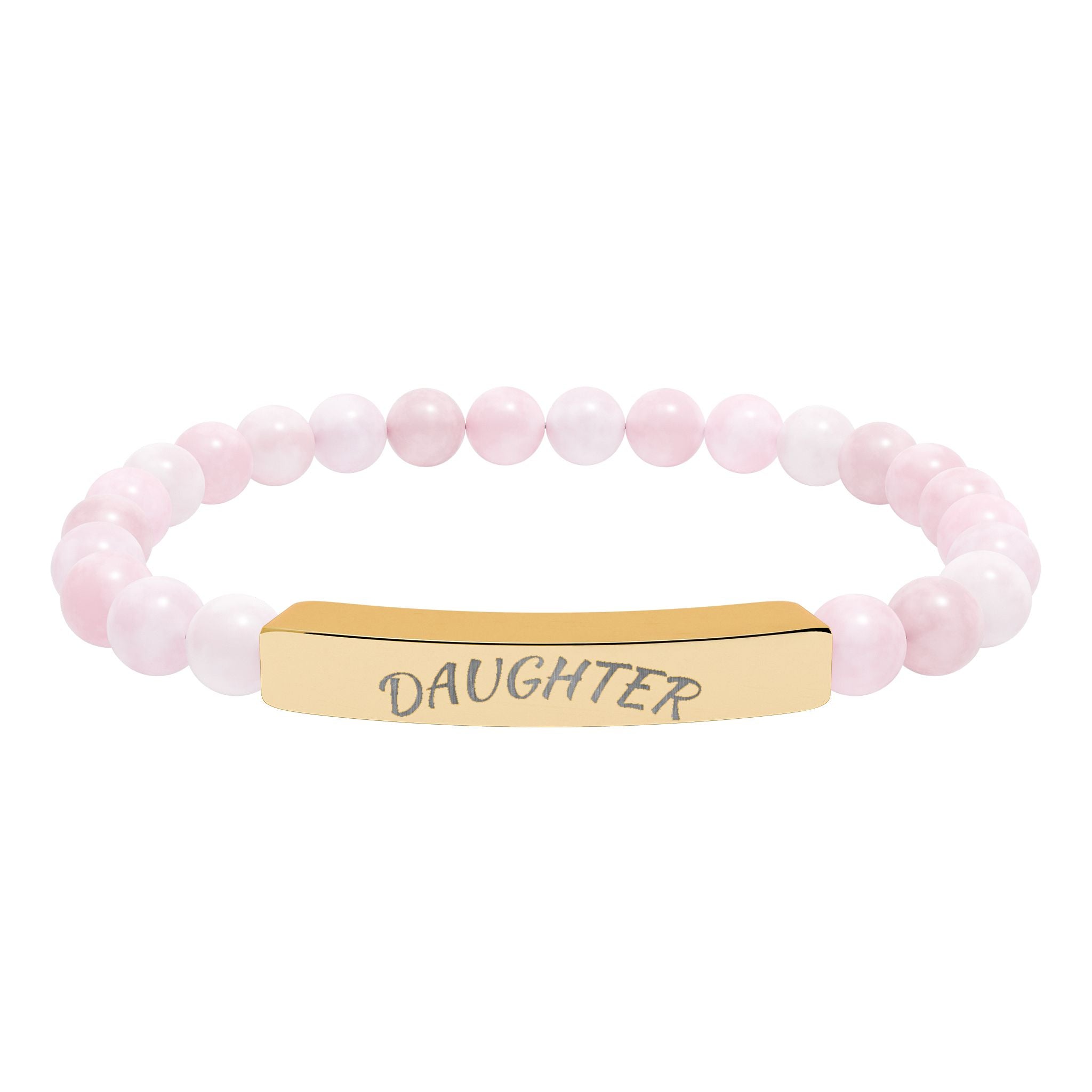 Engraved "Daughter" Natural Stone Stretch Bar Bracelet