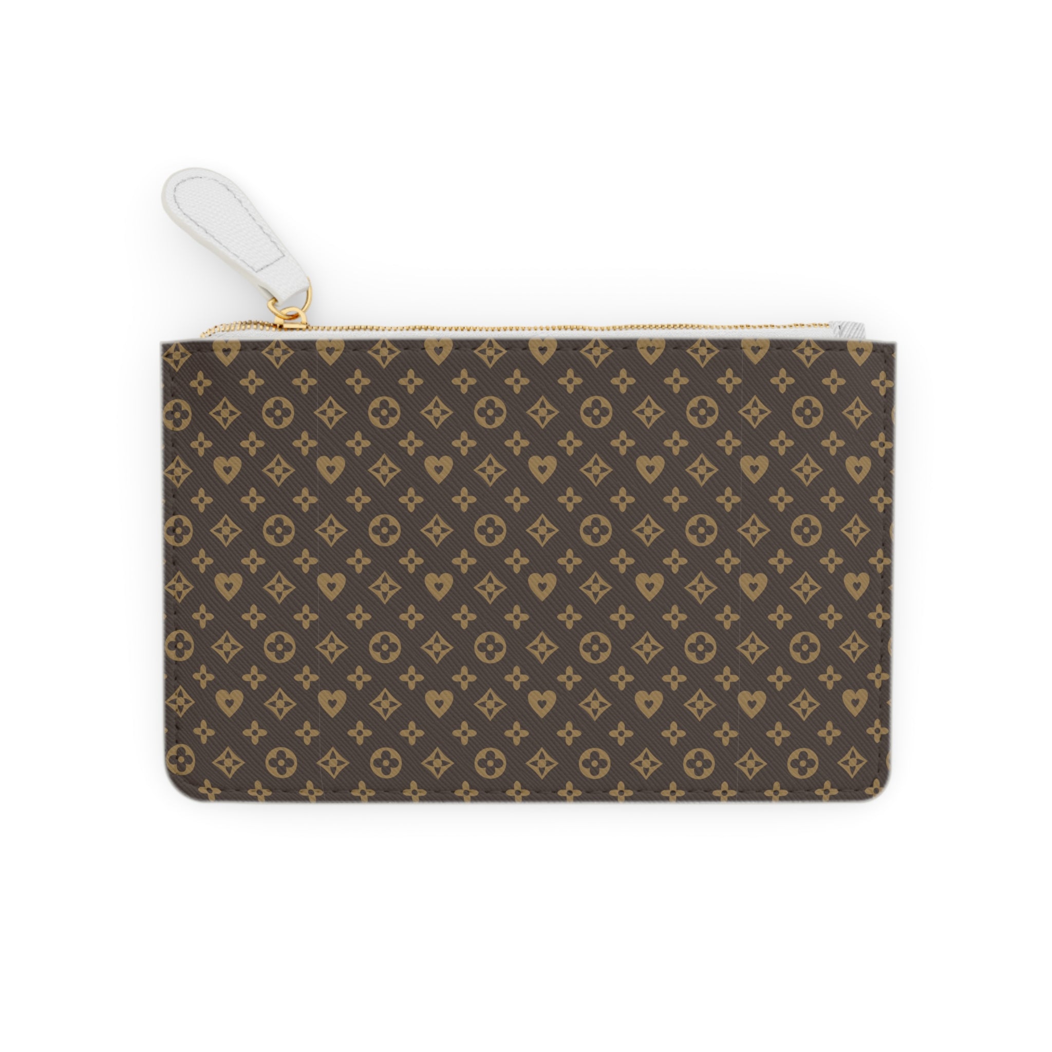 Designer-Inspired Mini Clutch Bag — Brown Monogram Wristlet Pouch