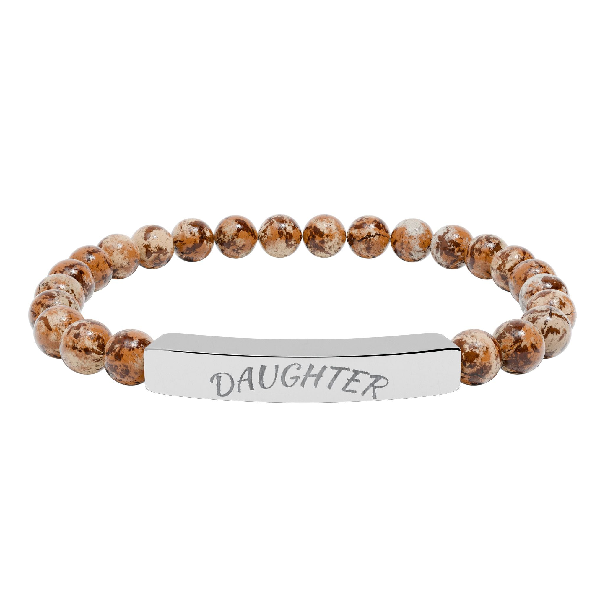 Engraved "Daughter" Natural Stone Stretch Bar Bracelet