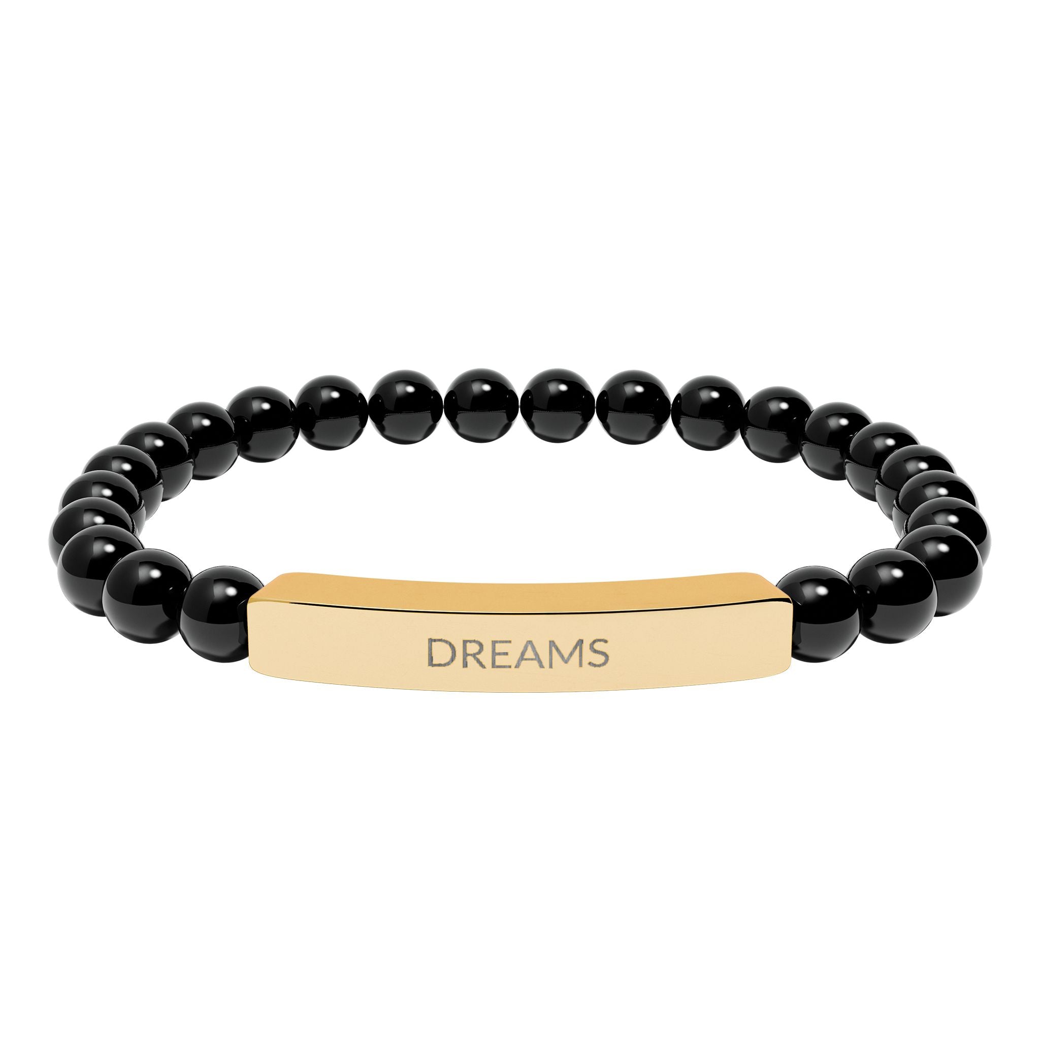 Engraved 'DREAMS' Natural Stone Bead Bar Bracelet