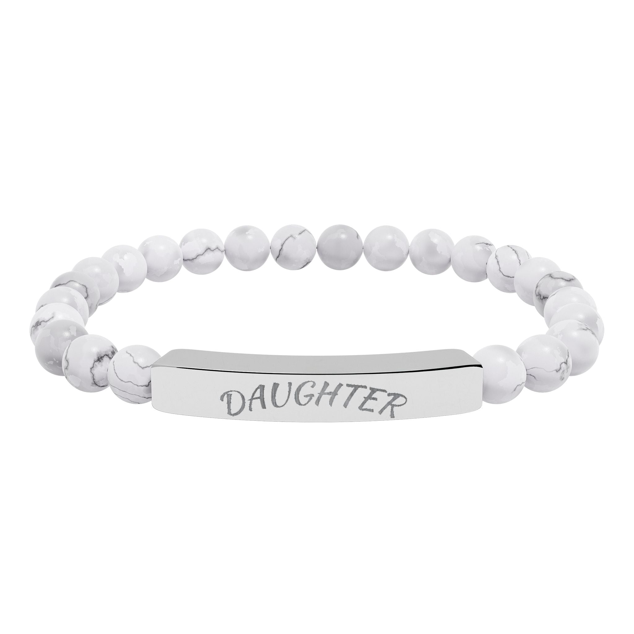 Engraved "Daughter" Natural Stone Stretch Bar Bracelet