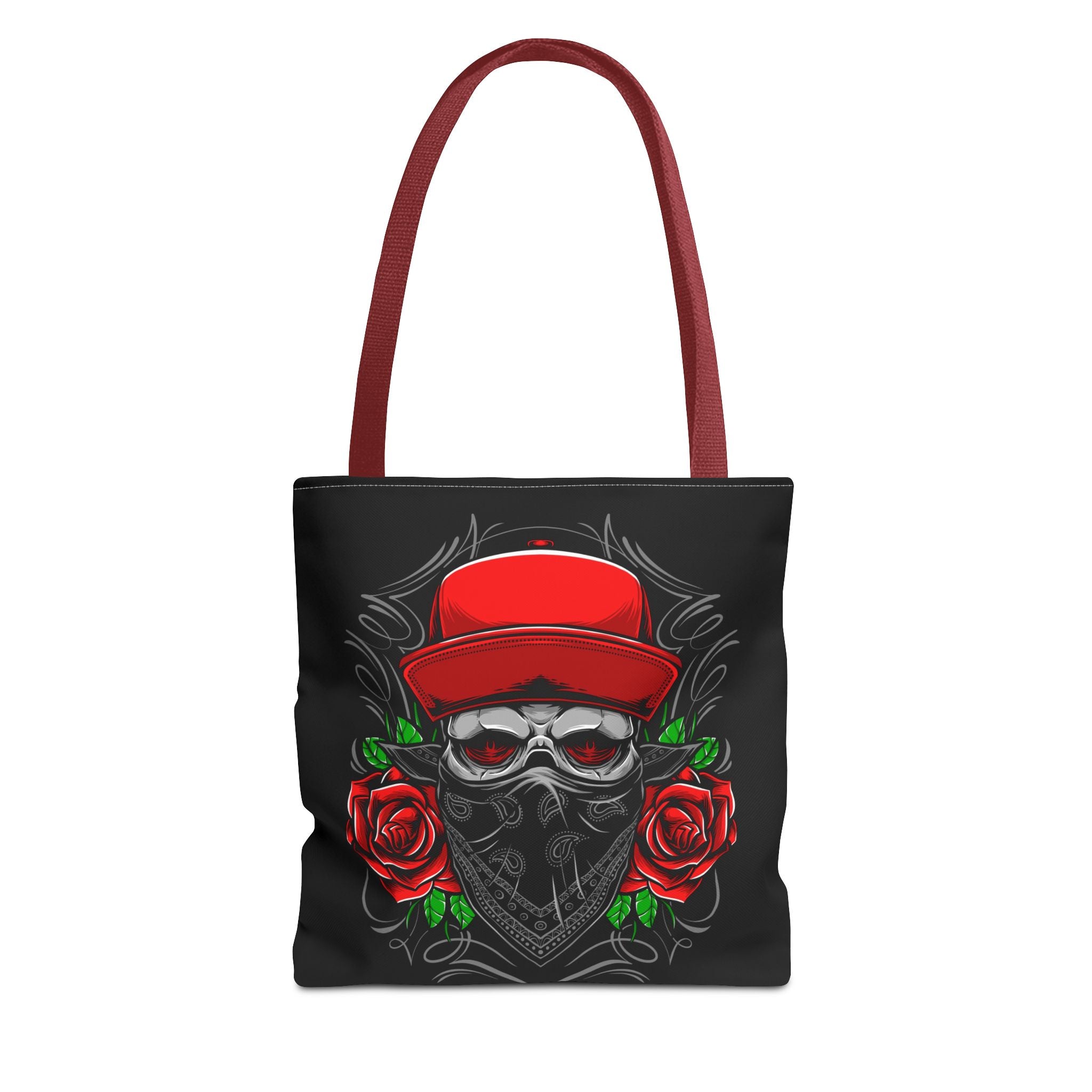 Skull Bandana Tote Bag — Red Cap & Roses Gothic Reusable Shopper