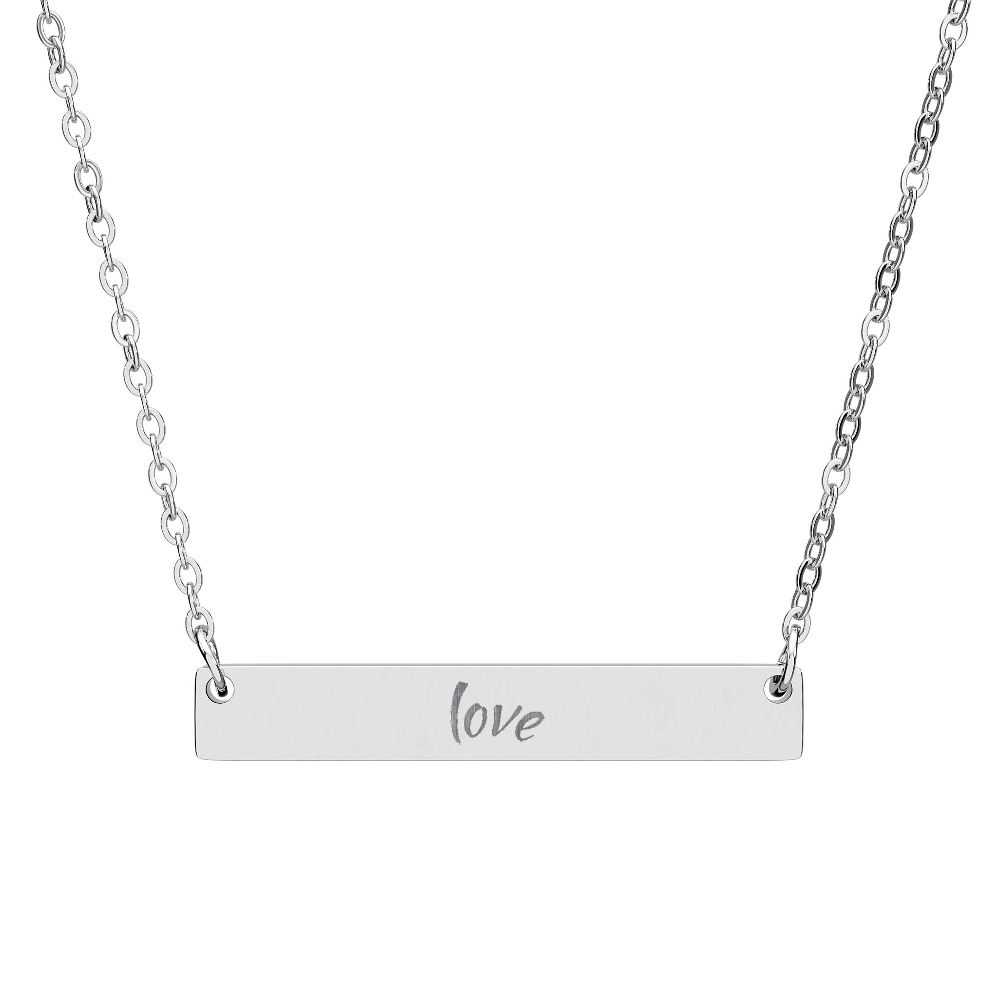 Engraved 'love' Horizontal Bar Necklace – Personalized Minimalist Pendant
