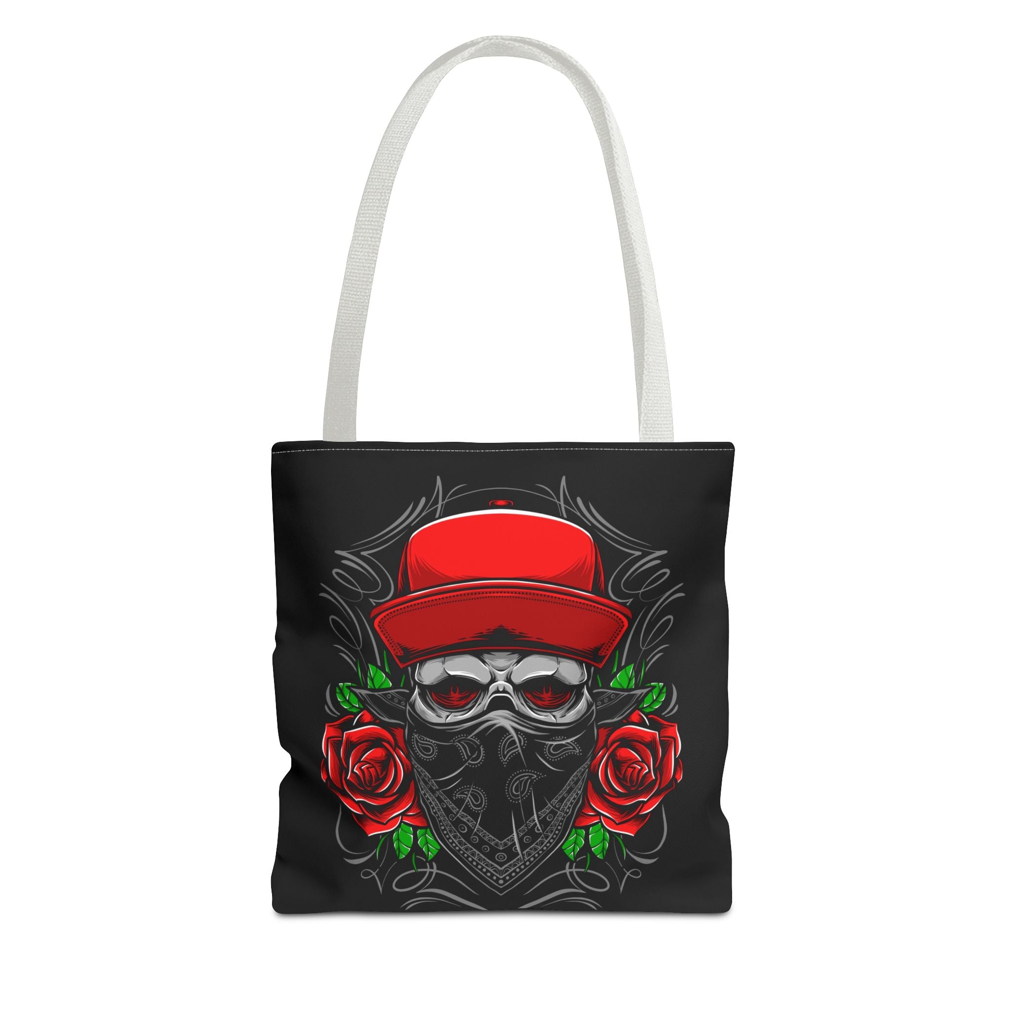 Skull Bandana Tote Bag — Red Cap & Roses Gothic Reusable Shopper