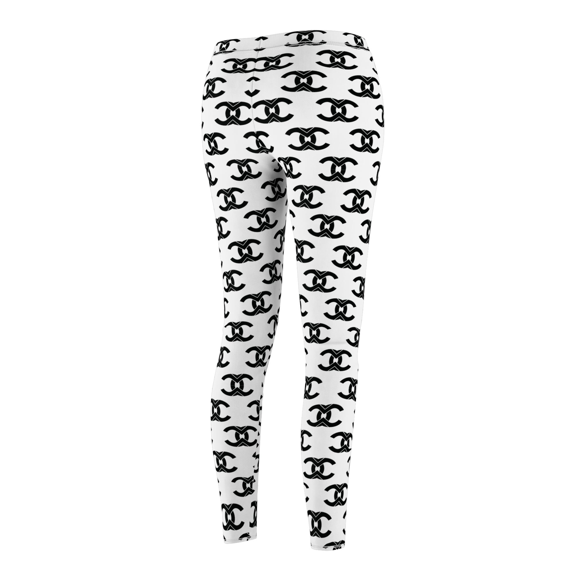Monochrome Logo Pattern Leggings — Black & White All-Over Print