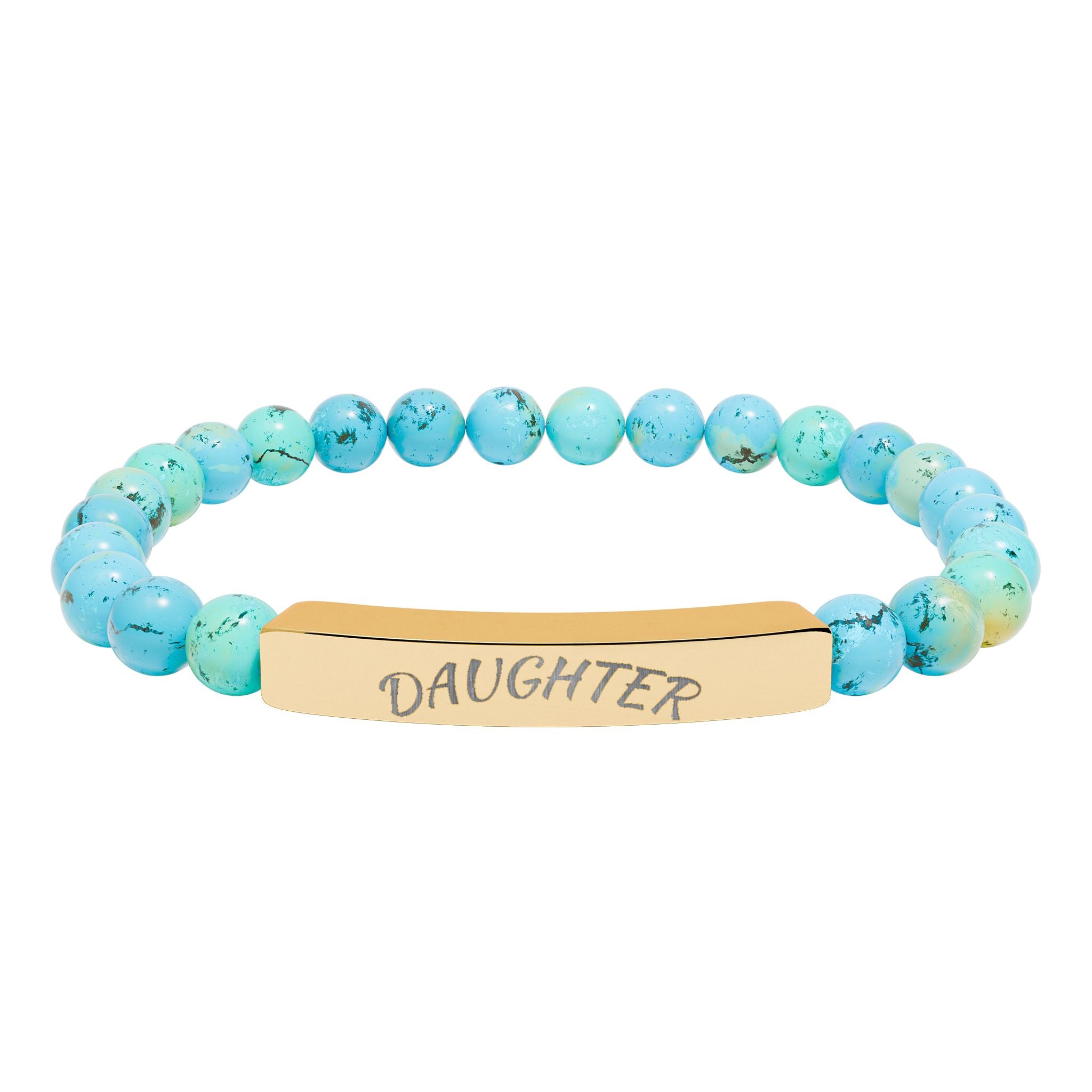Engraved "Daughter" Natural Stone Stretch Bar Bracelet