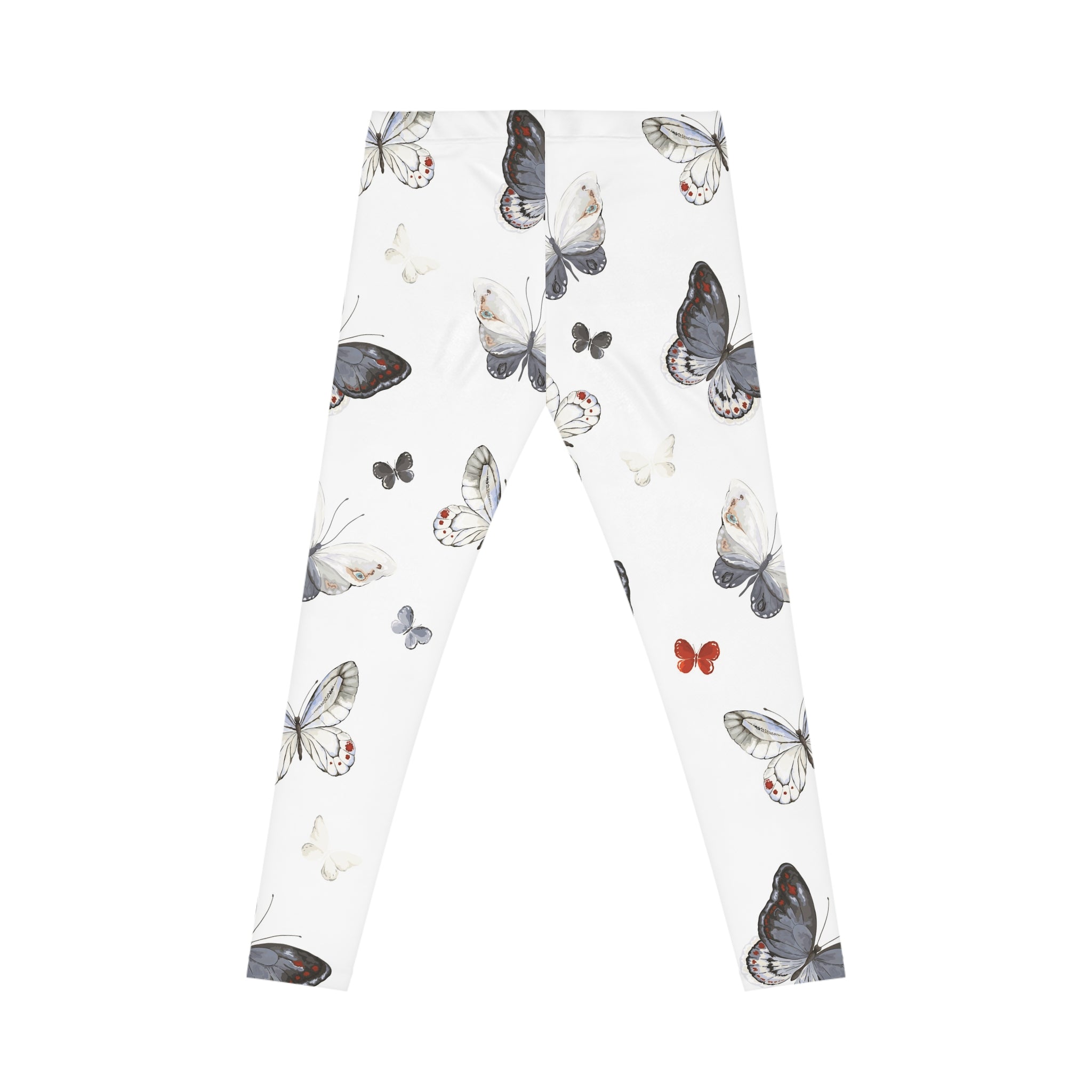 Butterfly Print Women's Leggings — White All-Over Floral Butterfly Pattern