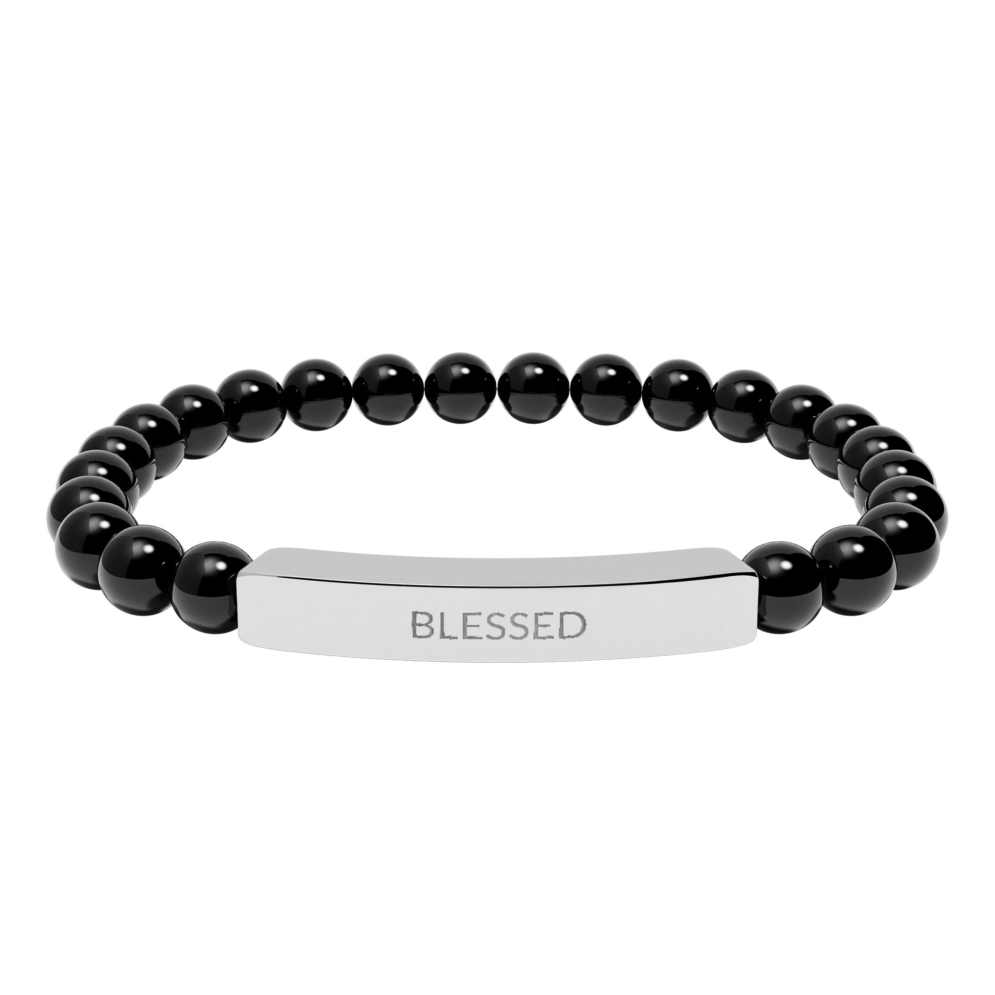 Engraved 'Blessed' Natural Stone Stretch Bar Bracelet