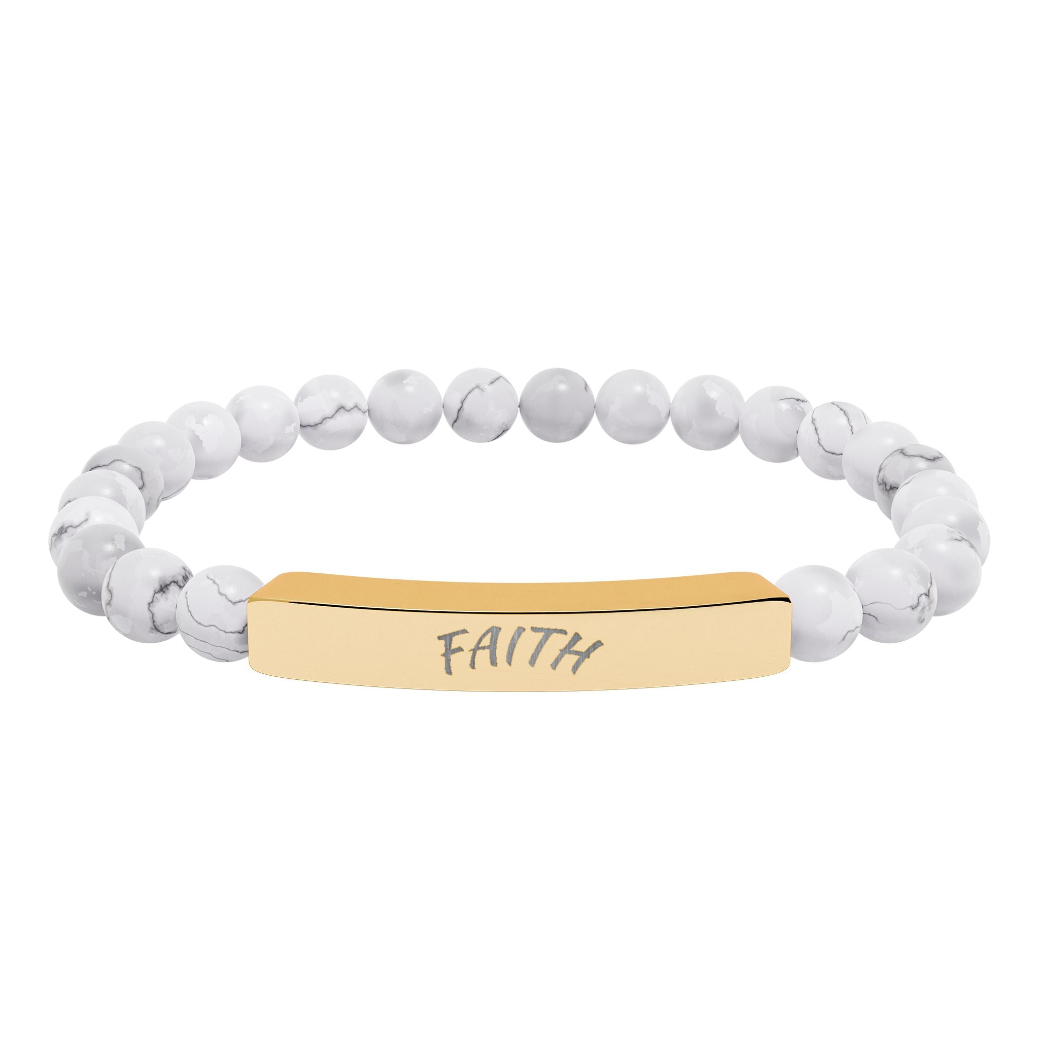 Engraved 'FAITH' Natural Stone Stretch Bar Bracelet