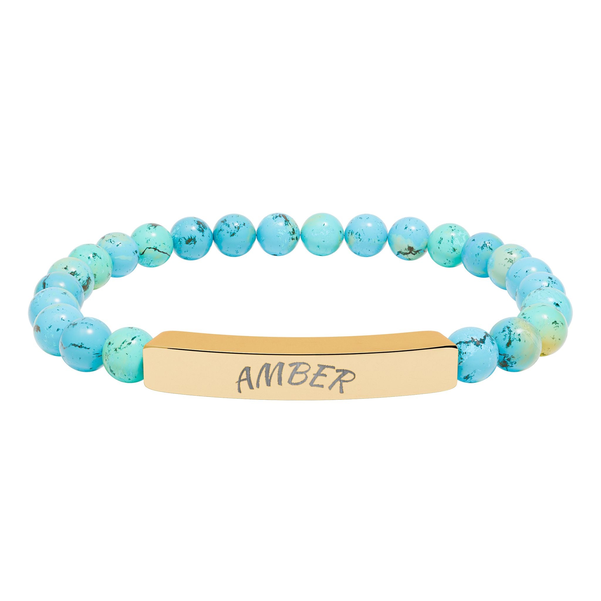 Engravable Natural Stone Bar Bracelet — Personalized Stretch Beaded Bracelet (e.g., “AMBER”)