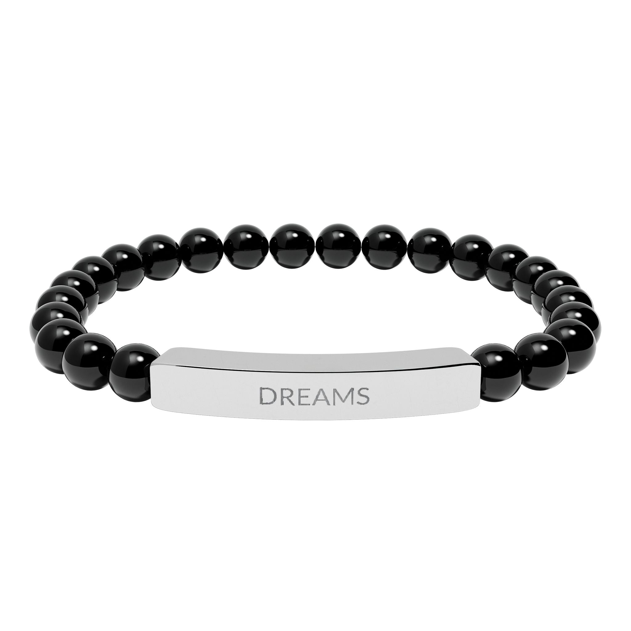 Engraved 'DREAMS' Natural Stone Bead Bar Bracelet