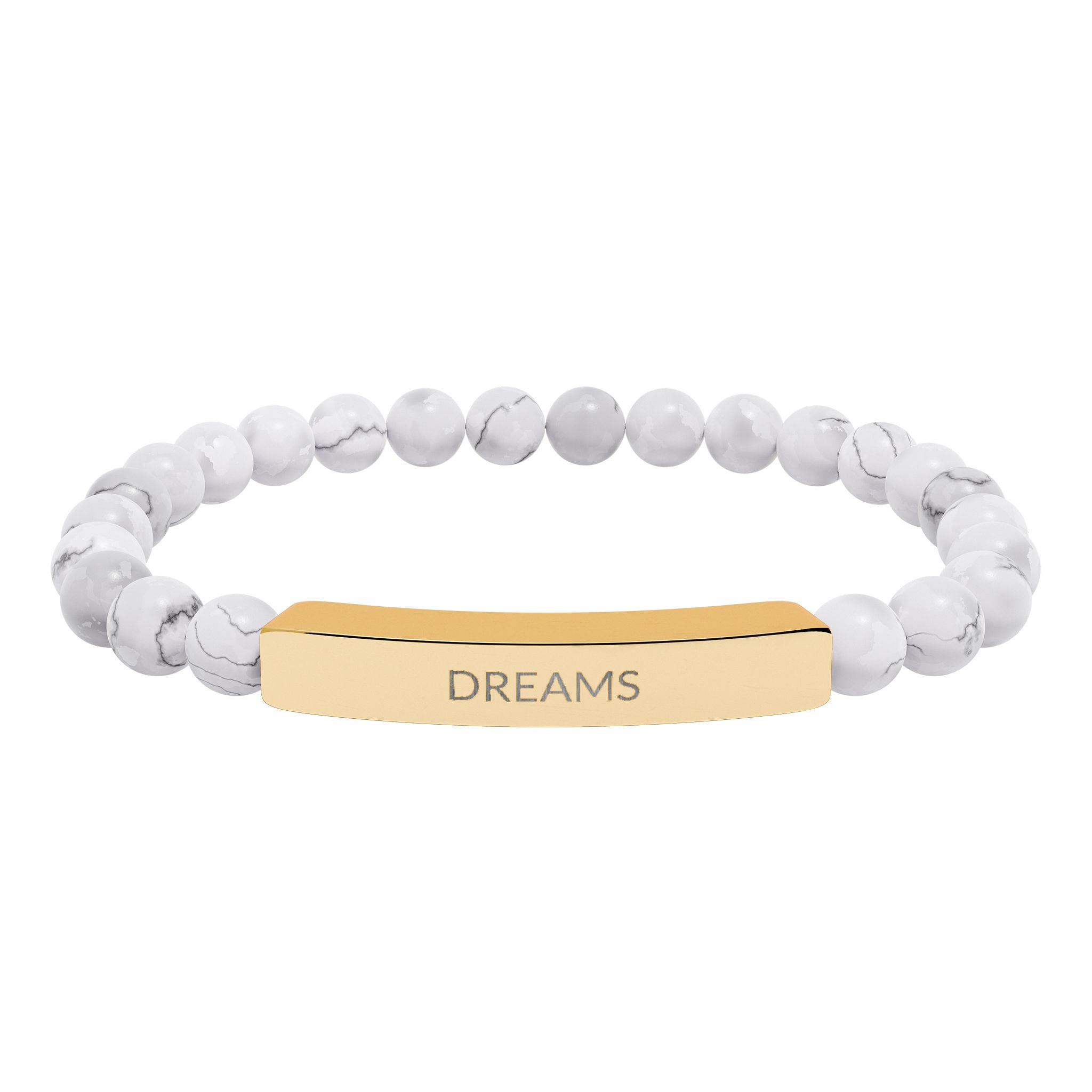 Engraved 'DREAMS' Natural Stone Bead Bar Bracelet