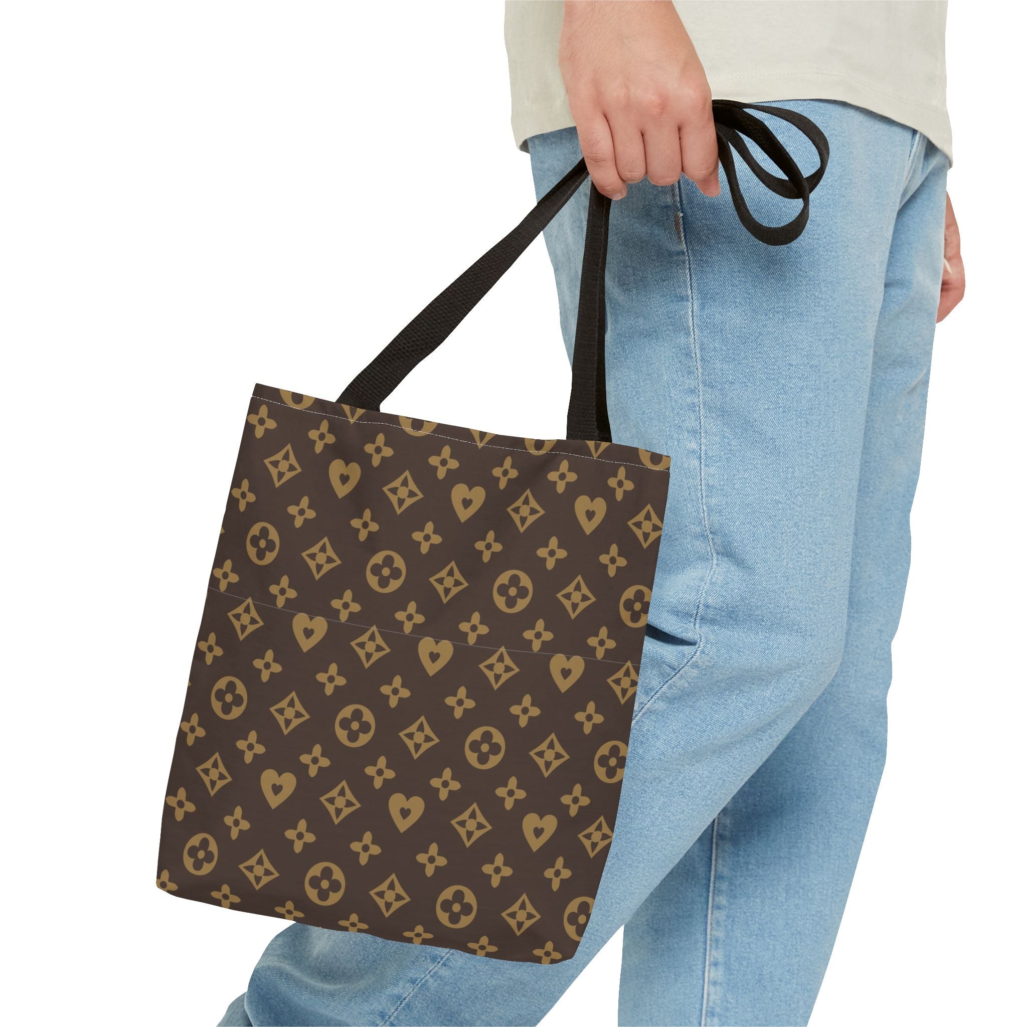 Brown Monogram Pattern Tote Bag – Designer-Inspired All-Over Print Tote