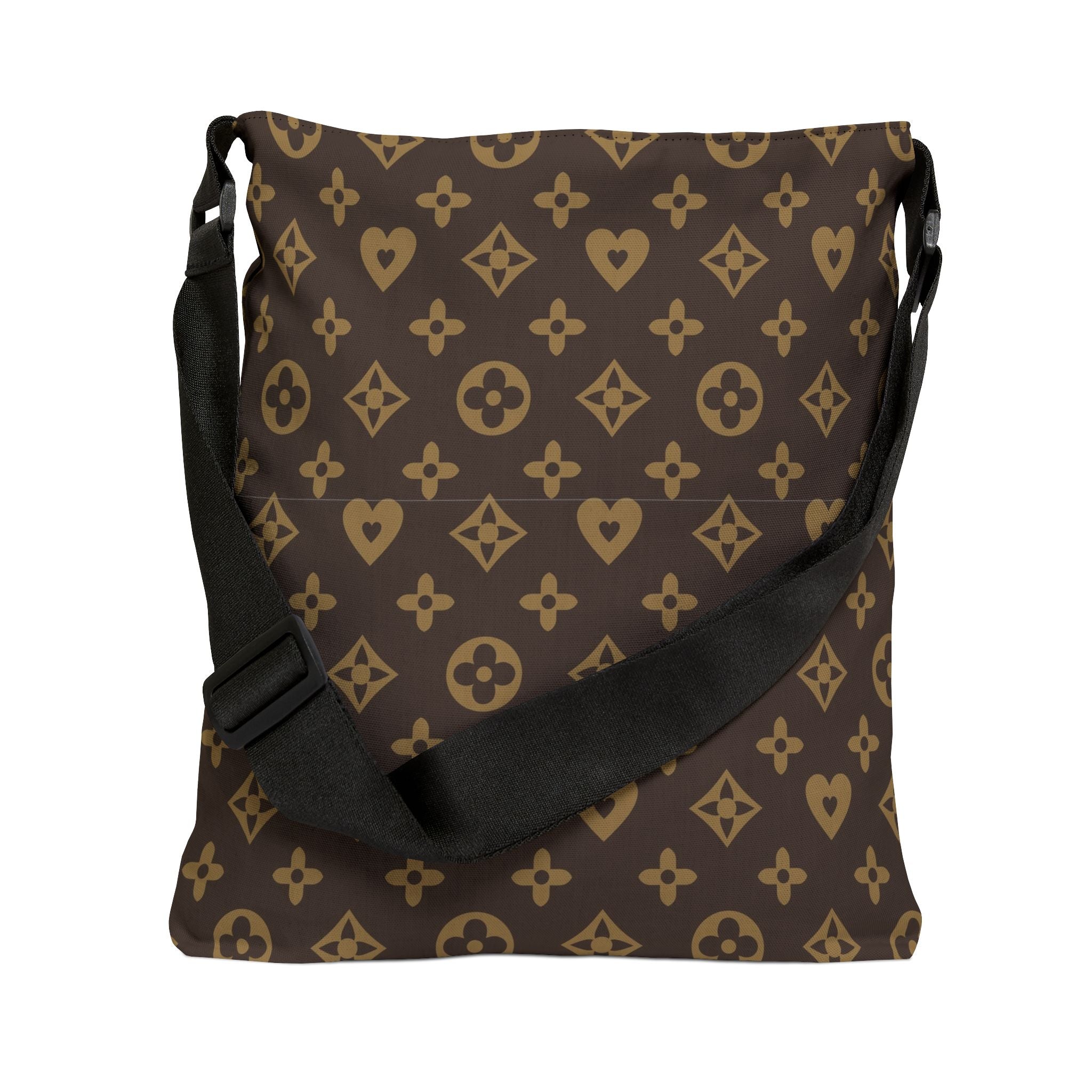 Monogram Pattern Adjustable Tote Bag — Brown Luxury-Style Crossbody Tote