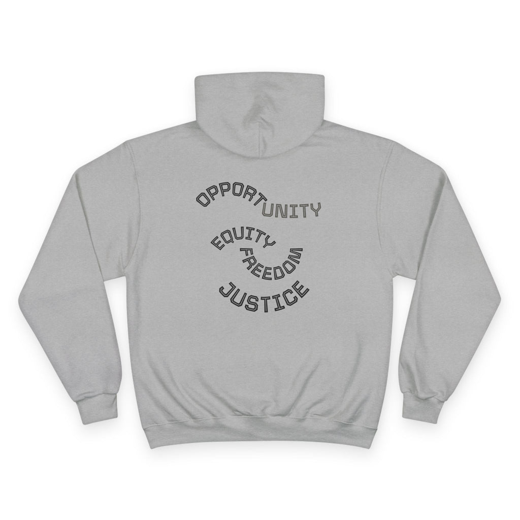 Color Power Champion Hoodie — "Opportunity Equity Freedom Justice" Pullover