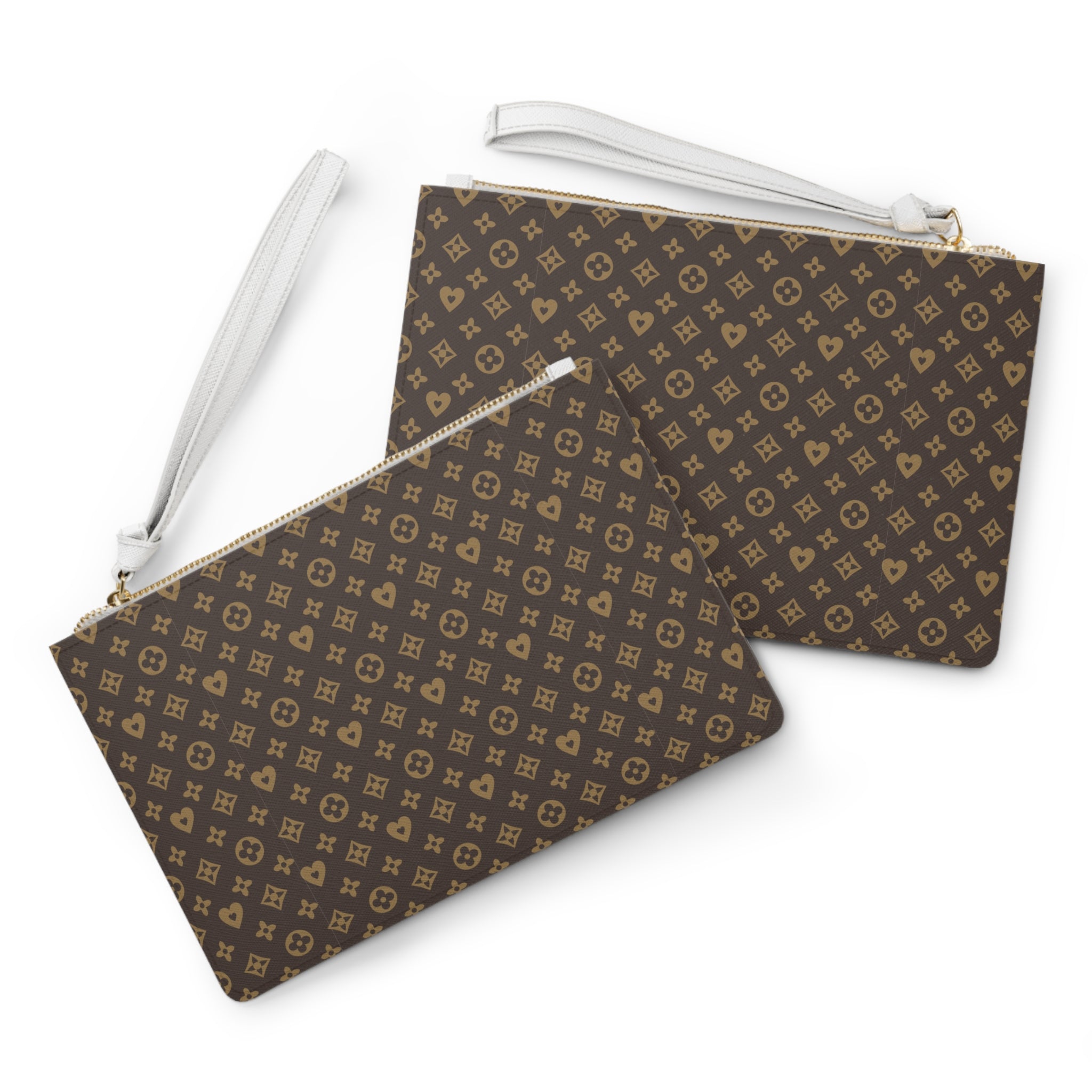 Monogram Pattern Clutch Bag — Brown Designer-Inspired Wristlet