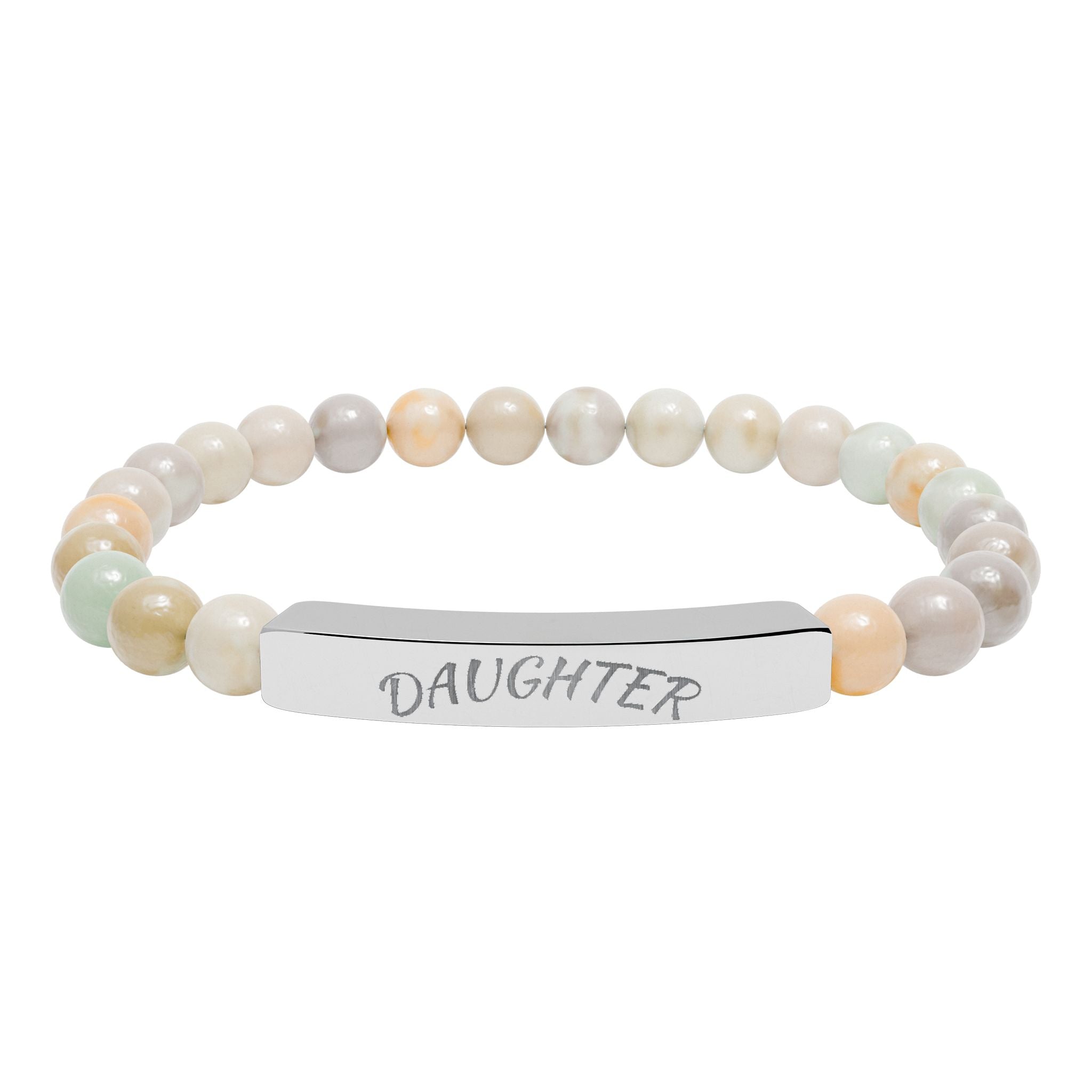 Engraved "Daughter" Natural Stone Stretch Bar Bracelet