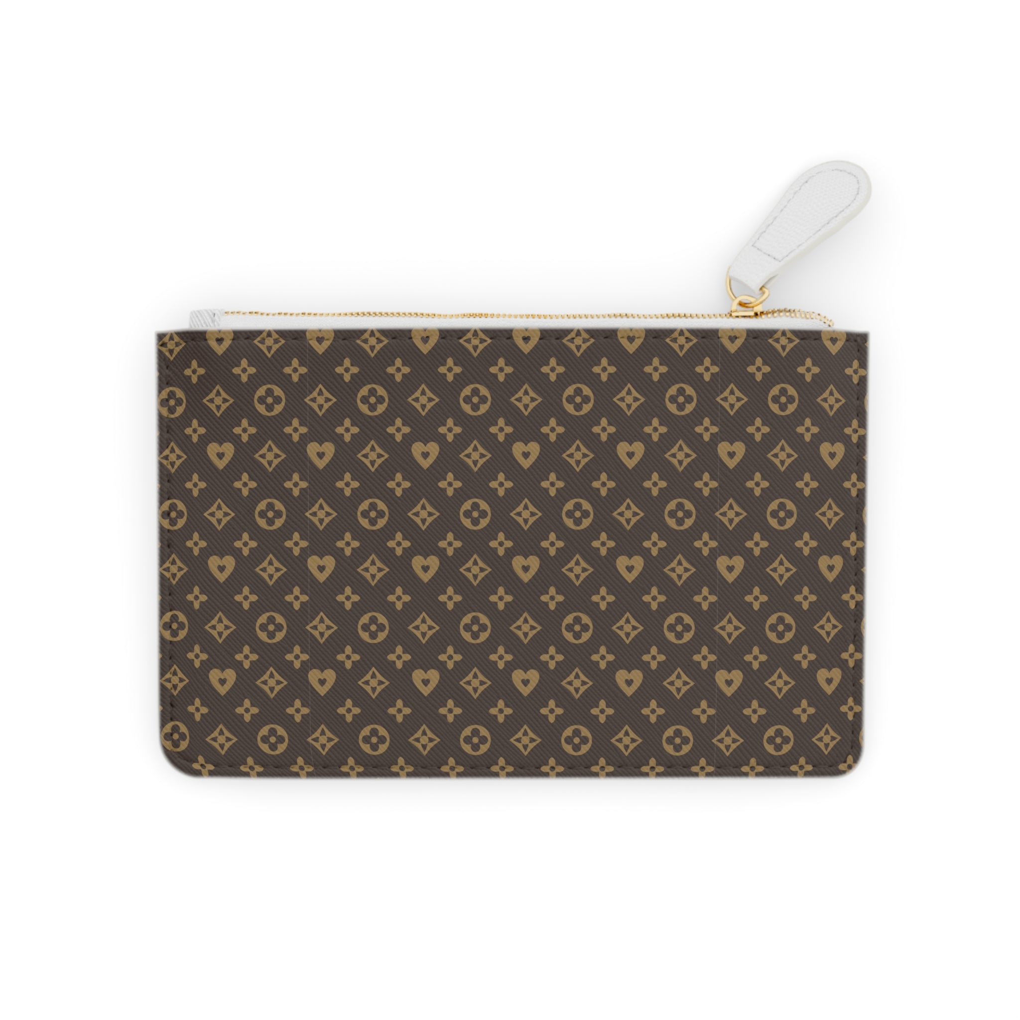Designer-Inspired Mini Clutch Bag — Brown Monogram Wristlet Pouch