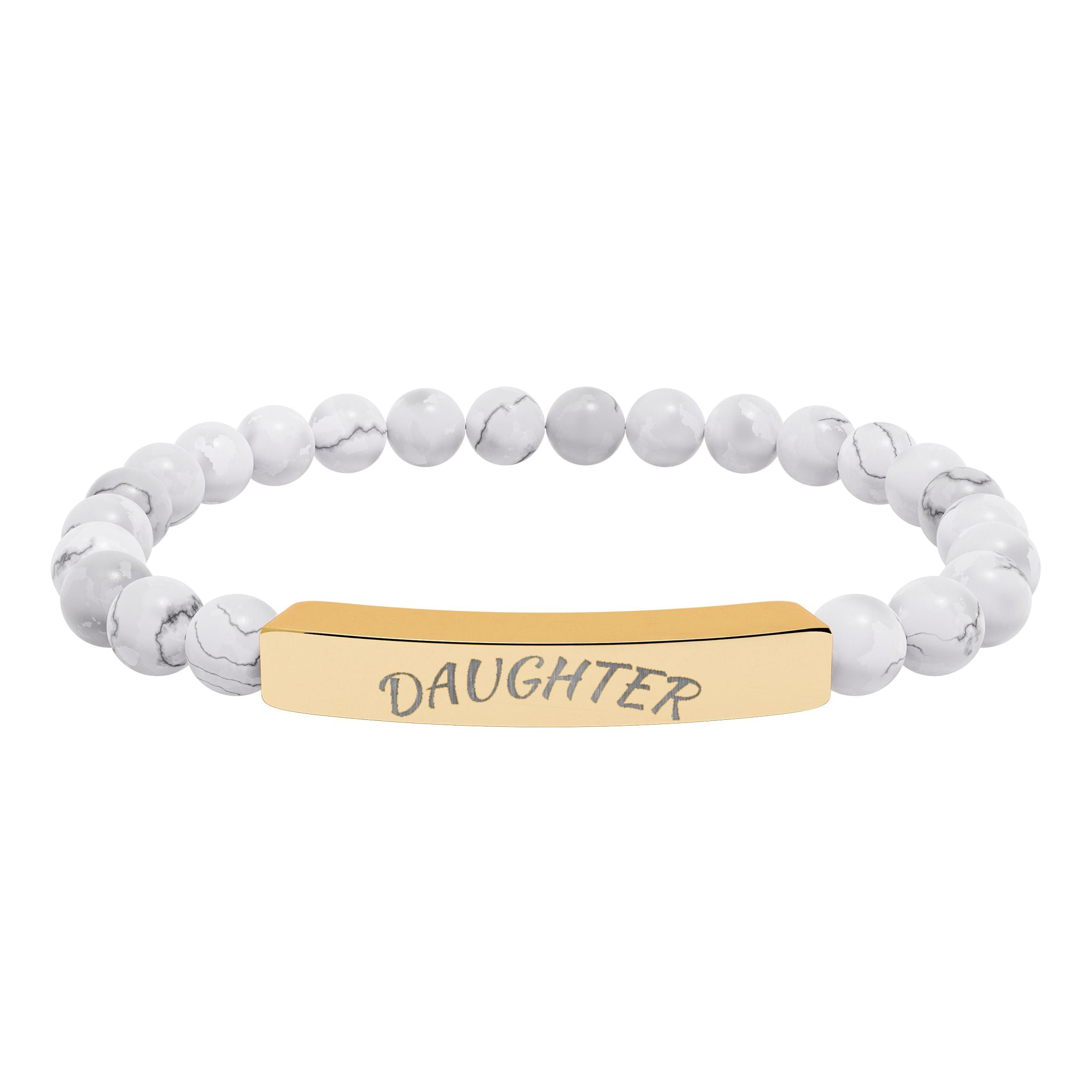 Engraved "Daughter" Natural Stone Stretch Bar Bracelet
