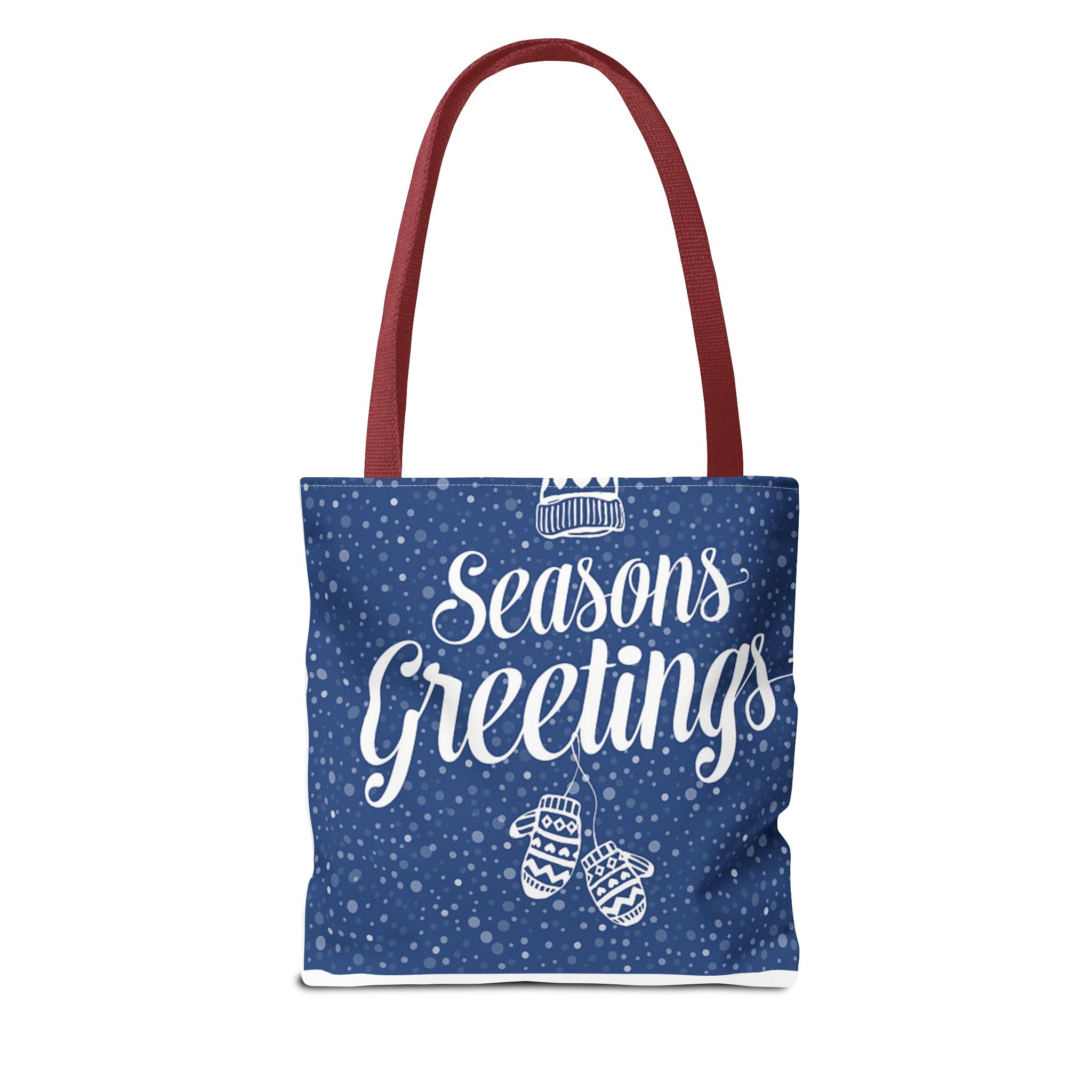 Seasons Greetings Holiday Tote Bag – Winter Beanie & Mittens Snowflake Design