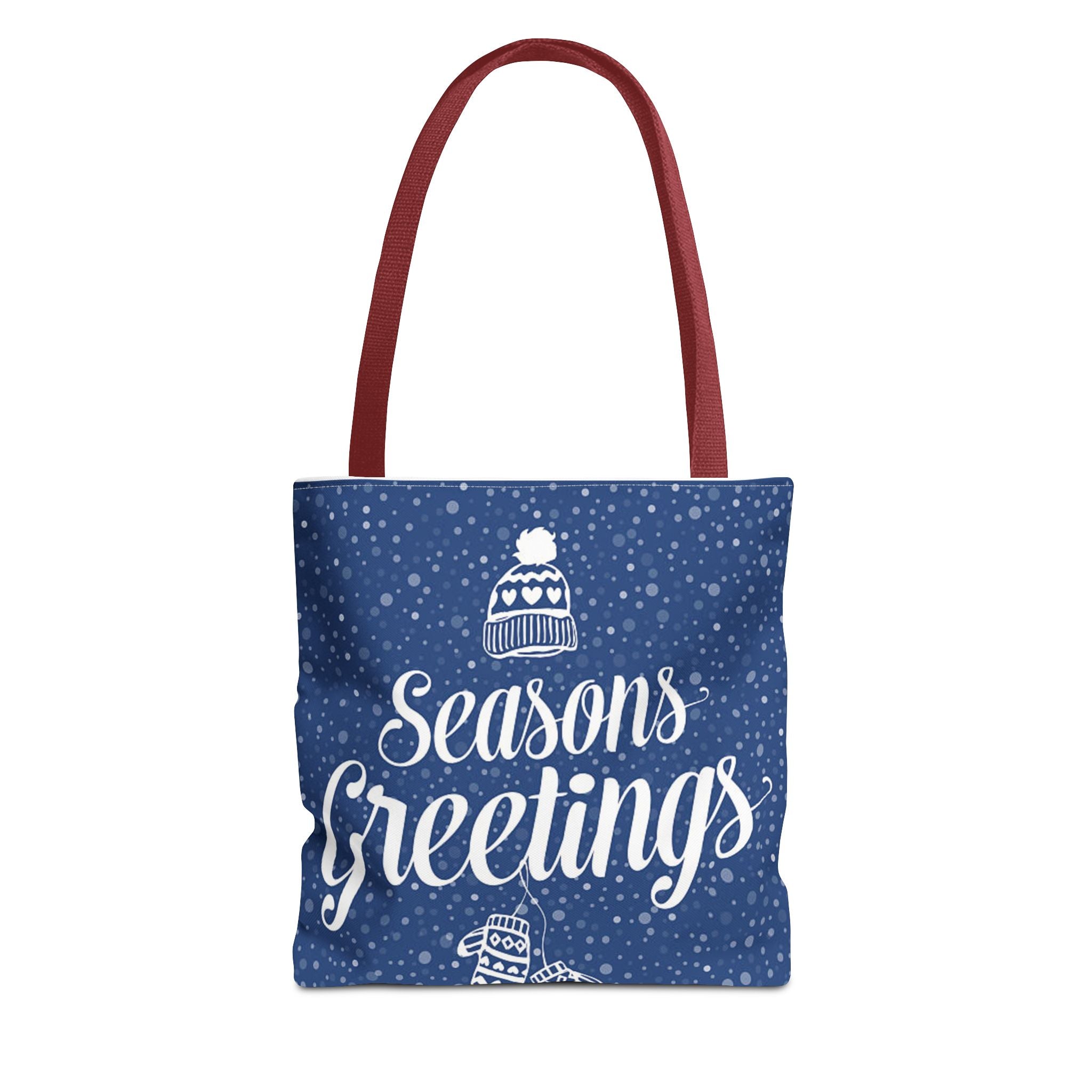 Seasons Greetings Holiday Tote Bag – Winter Beanie & Mittens Snowflake Design