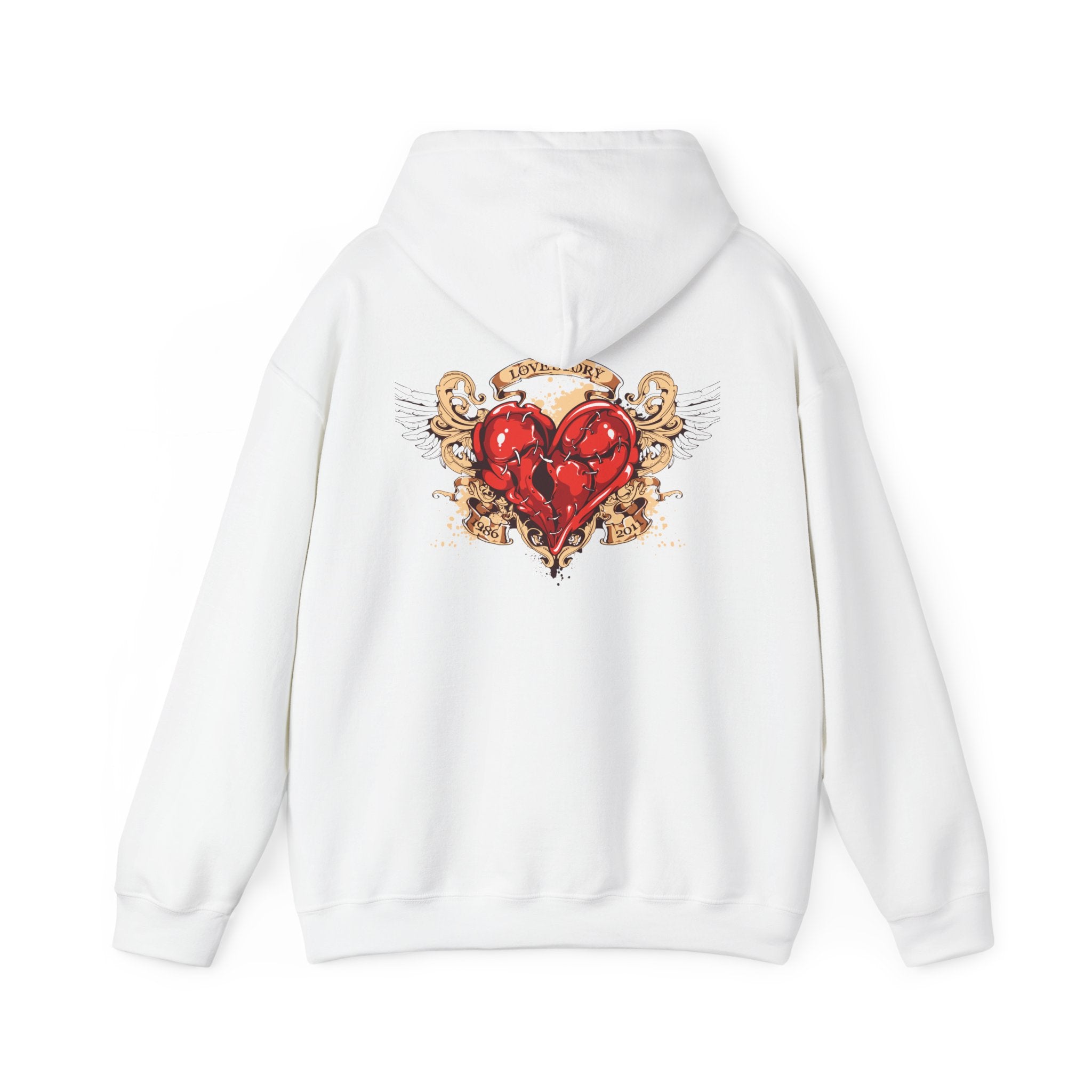 Heart Emblem Hoodie — Vintage Red Broken Heart Graphic Pullover