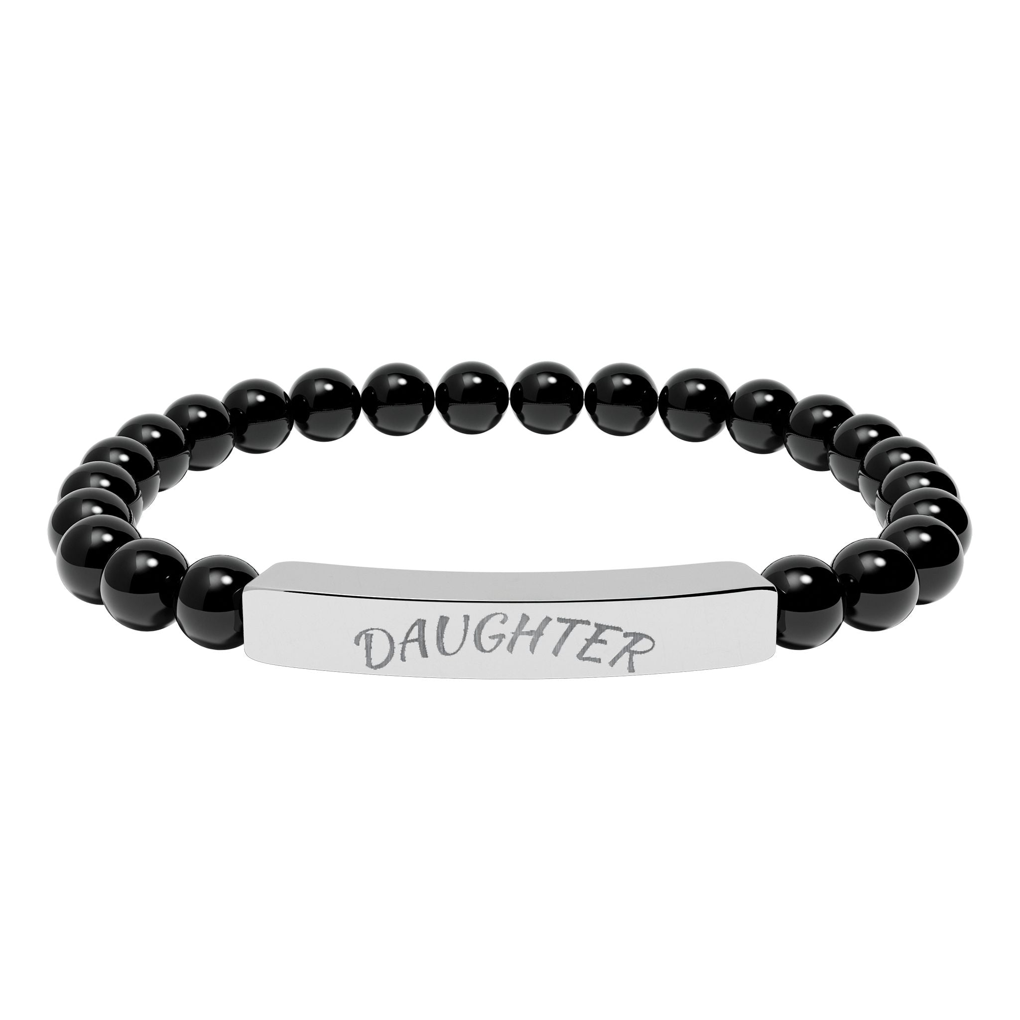 Engraved "Daughter" Natural Stone Stretch Bar Bracelet