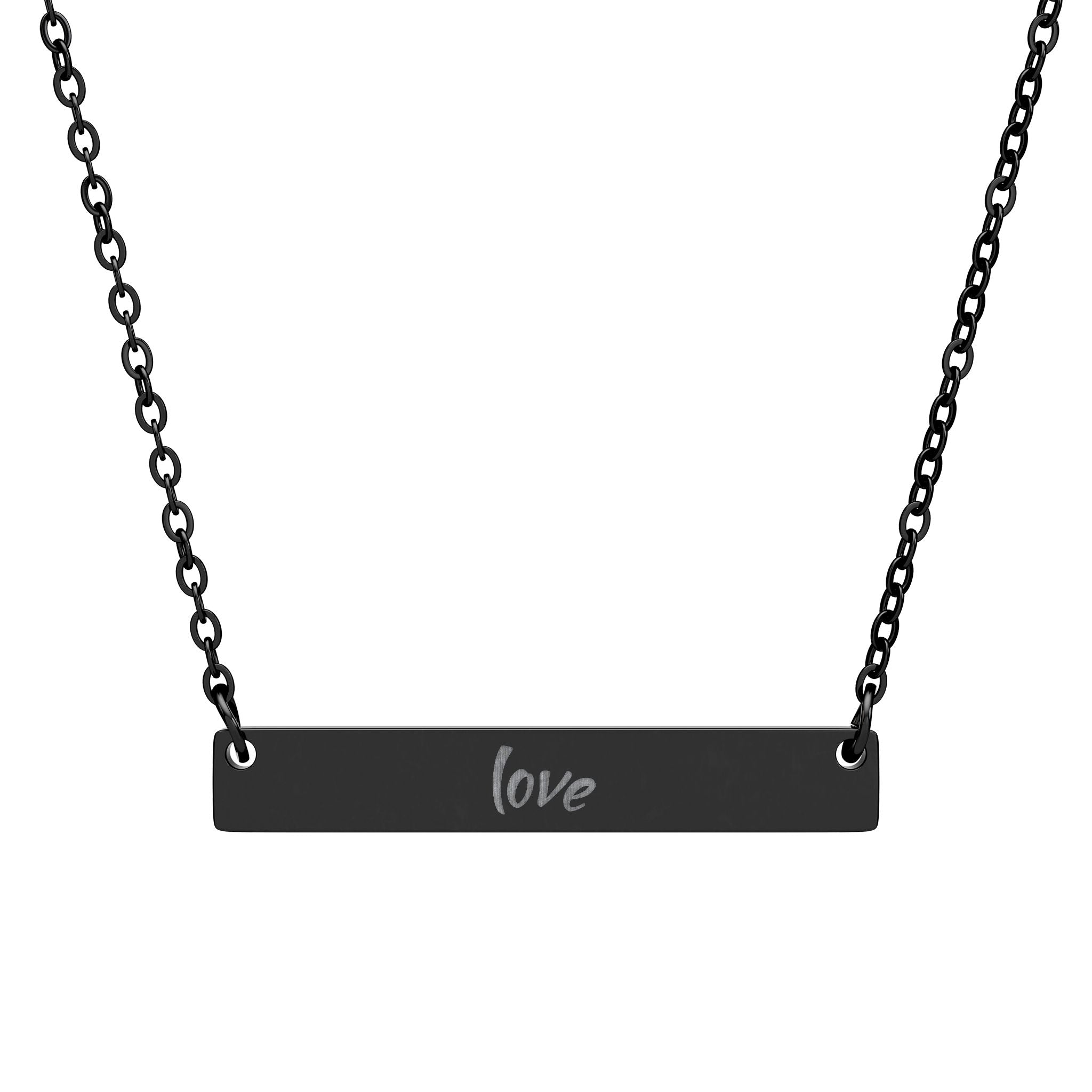 Engraved 'love' Horizontal Bar Necklace – Personalized Minimalist Pendant