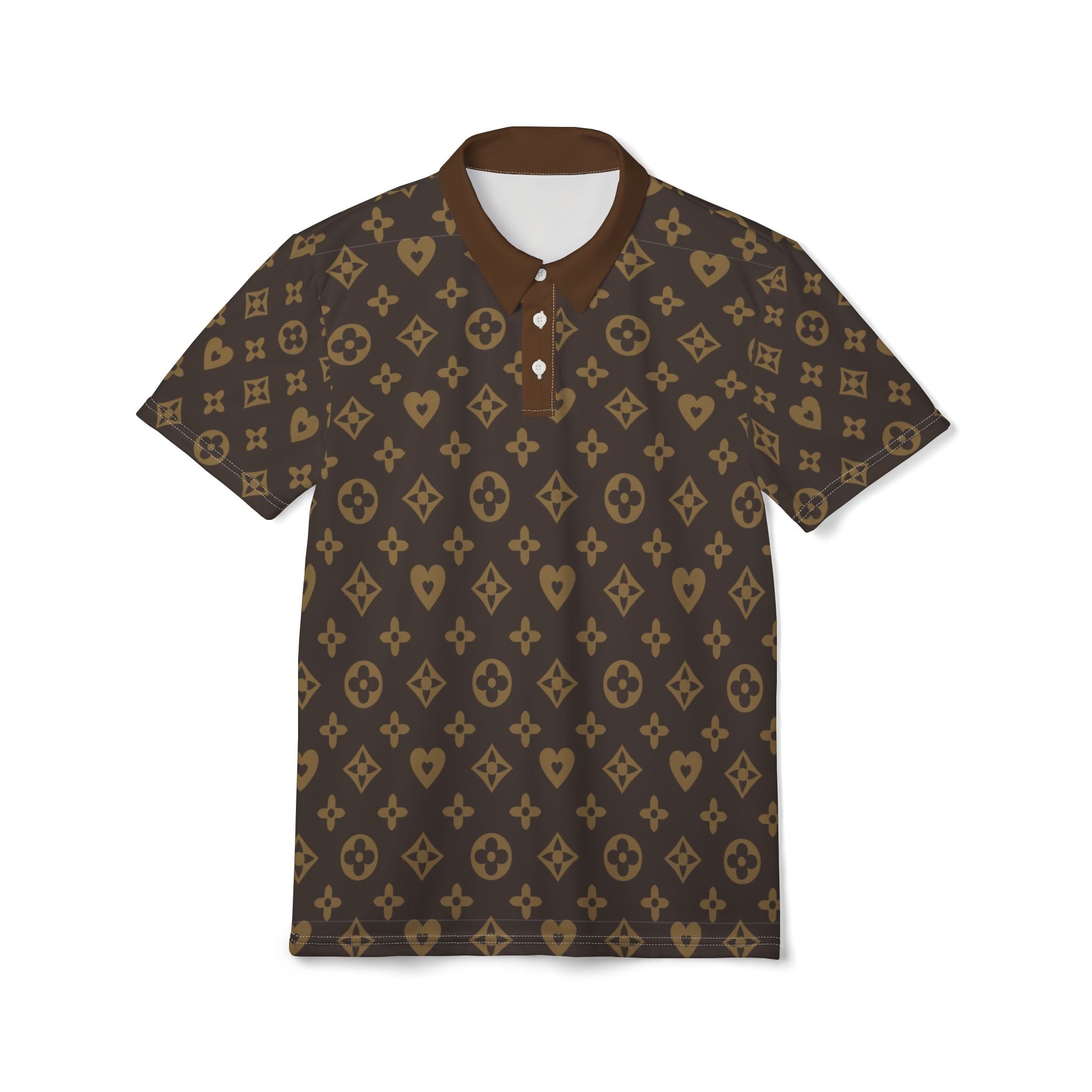 Brown Monogram Polo Shirt — Luxury-Inspired All-Over Print