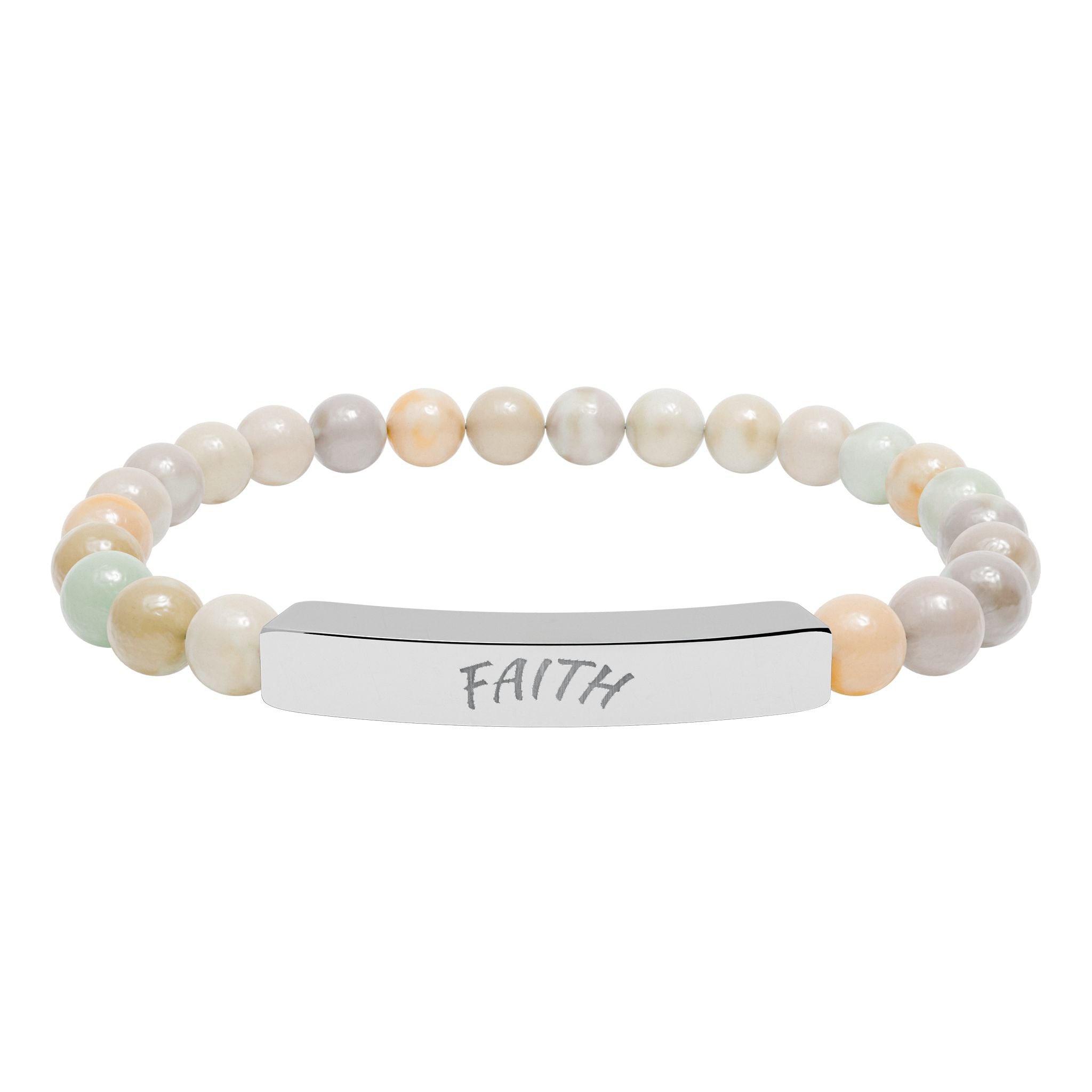 Engraved 'FAITH' Natural Stone Stretch Bar Bracelet