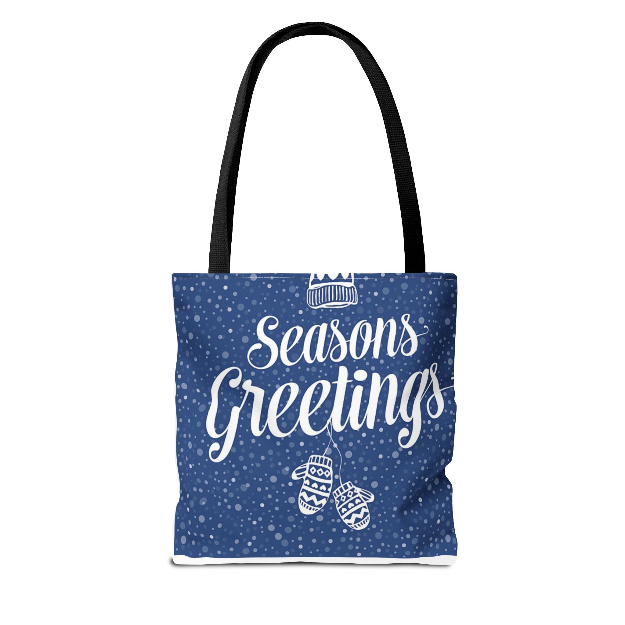 Seasons Greetings Holiday Tote Bag – Winter Beanie & Mittens Snowflake Design