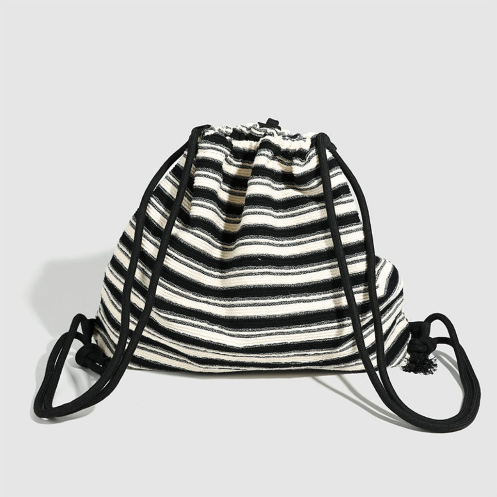 Striped commuter large capacity pumping belt women backpack purse, shoulder versatile fashion women knitted purse backpack, black and white striped backpack women