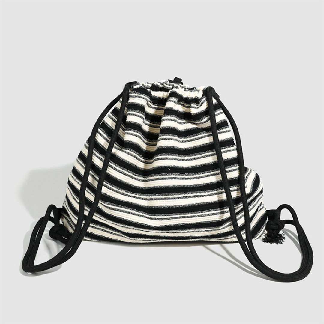 Striped commuter large capacity pumping belt women backpack purse, shoulder versatile fashion women knitted purse backpack, black and white striped backpack women
