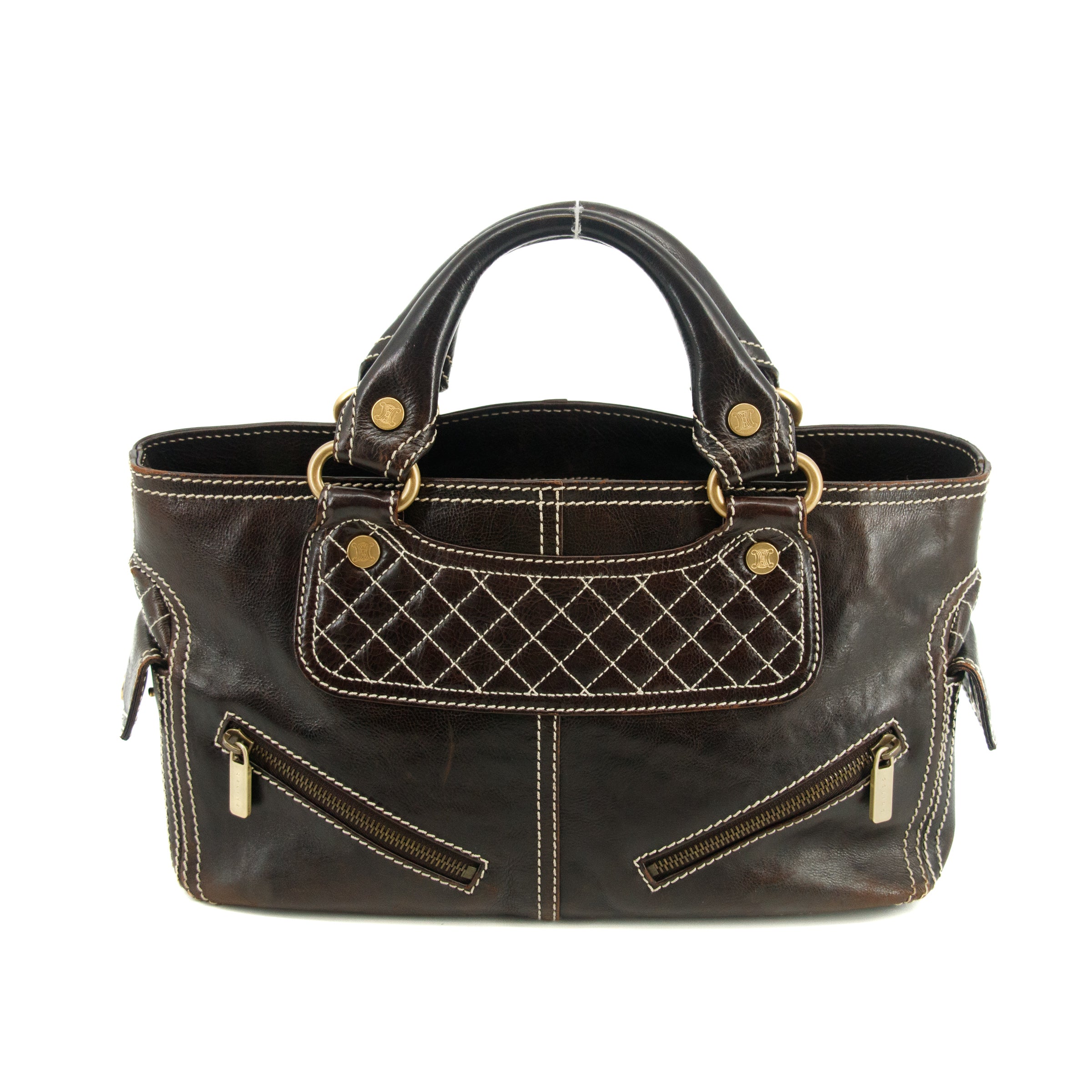 Celine Dark Brown Leather Boogie Tote Bag #3424